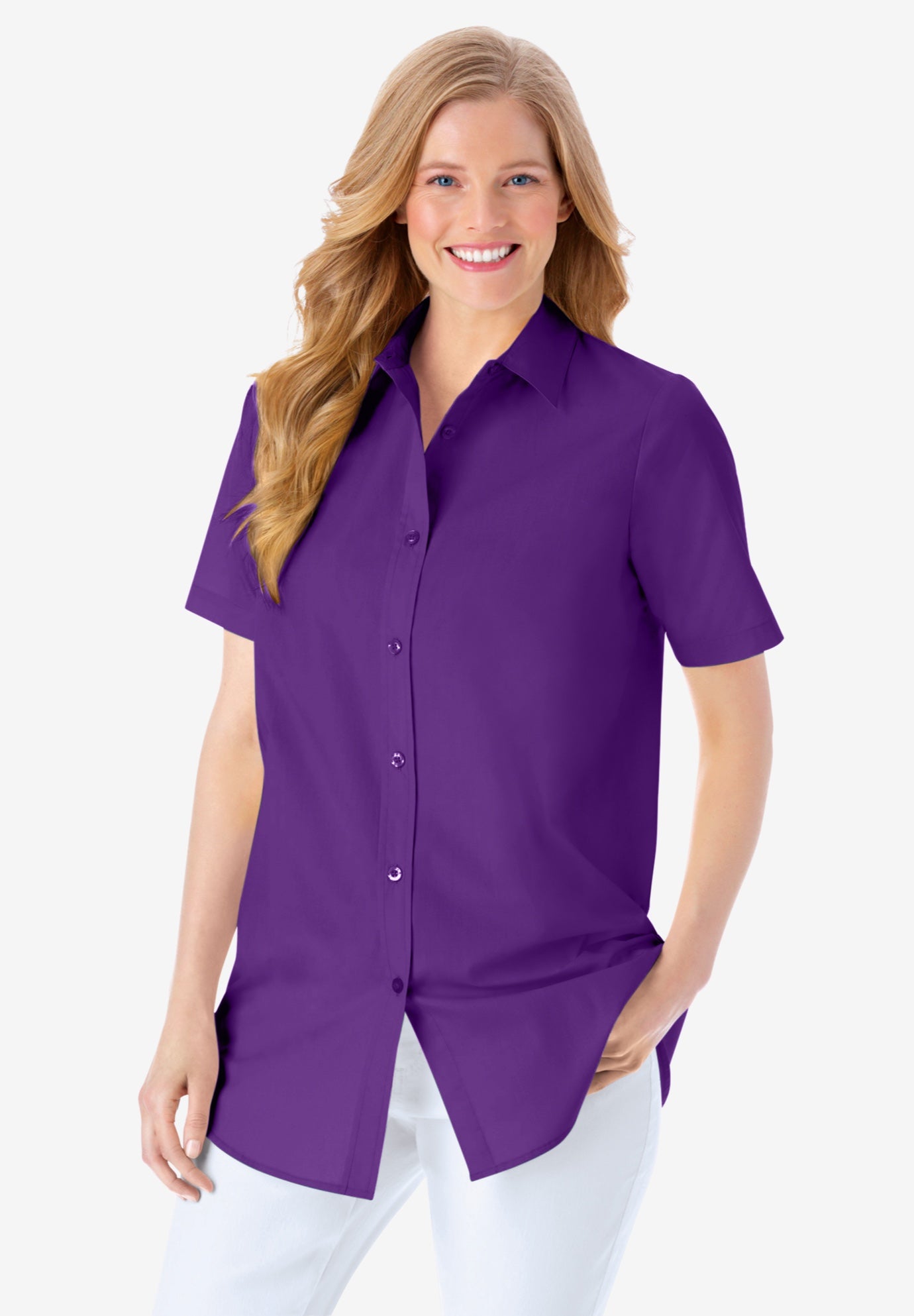 Perfect Short Sleeve Button Down Shirt | Woman Within