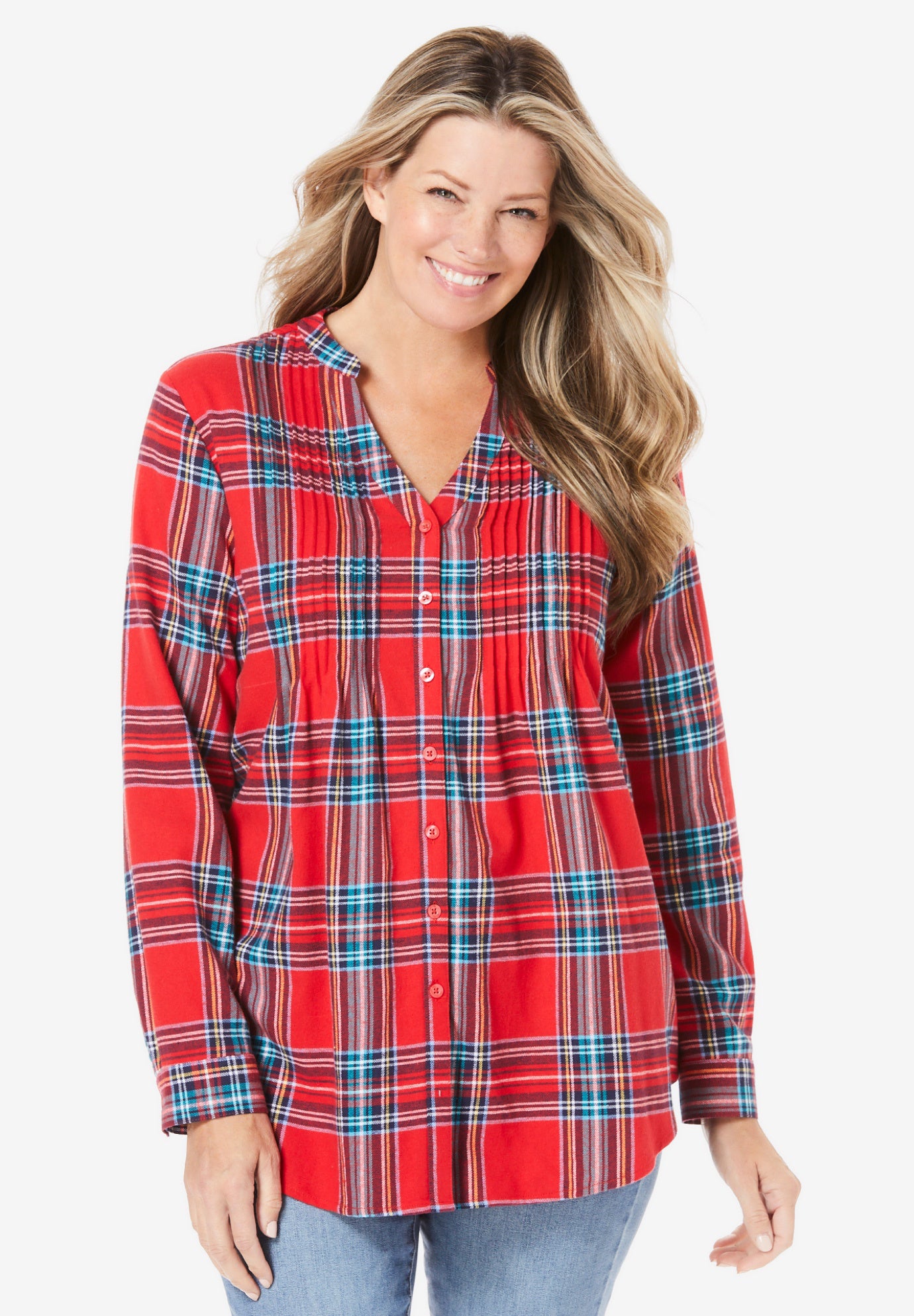 Women's pintuck flannel shirt Clearance