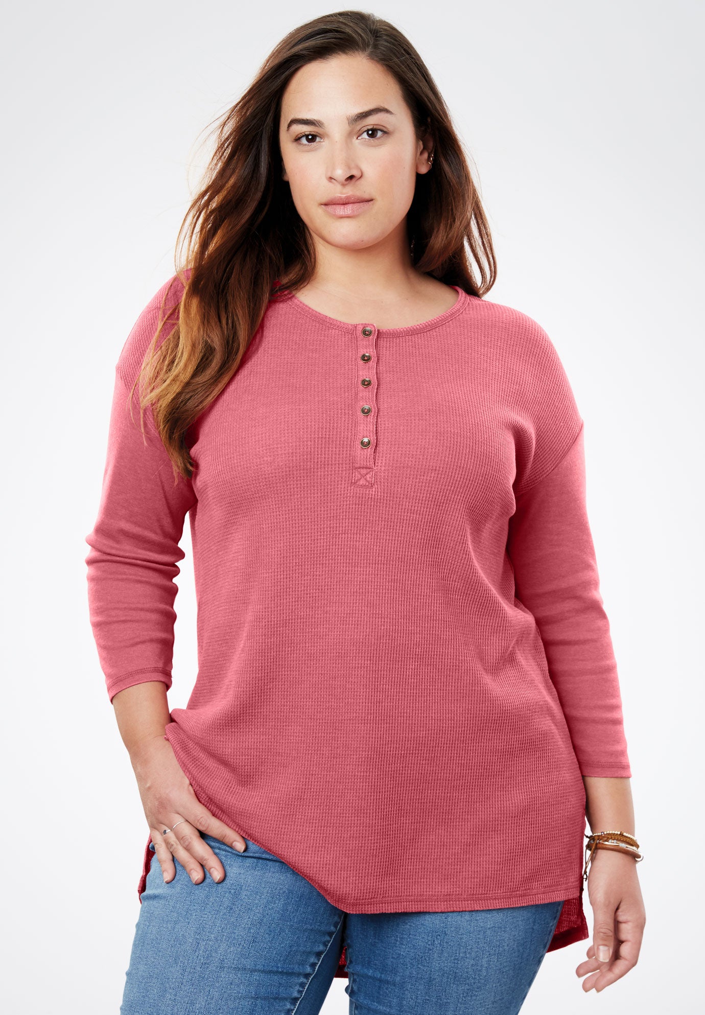 HighLow Thermal Henley Tunic Plus Size Tunics Woman Within