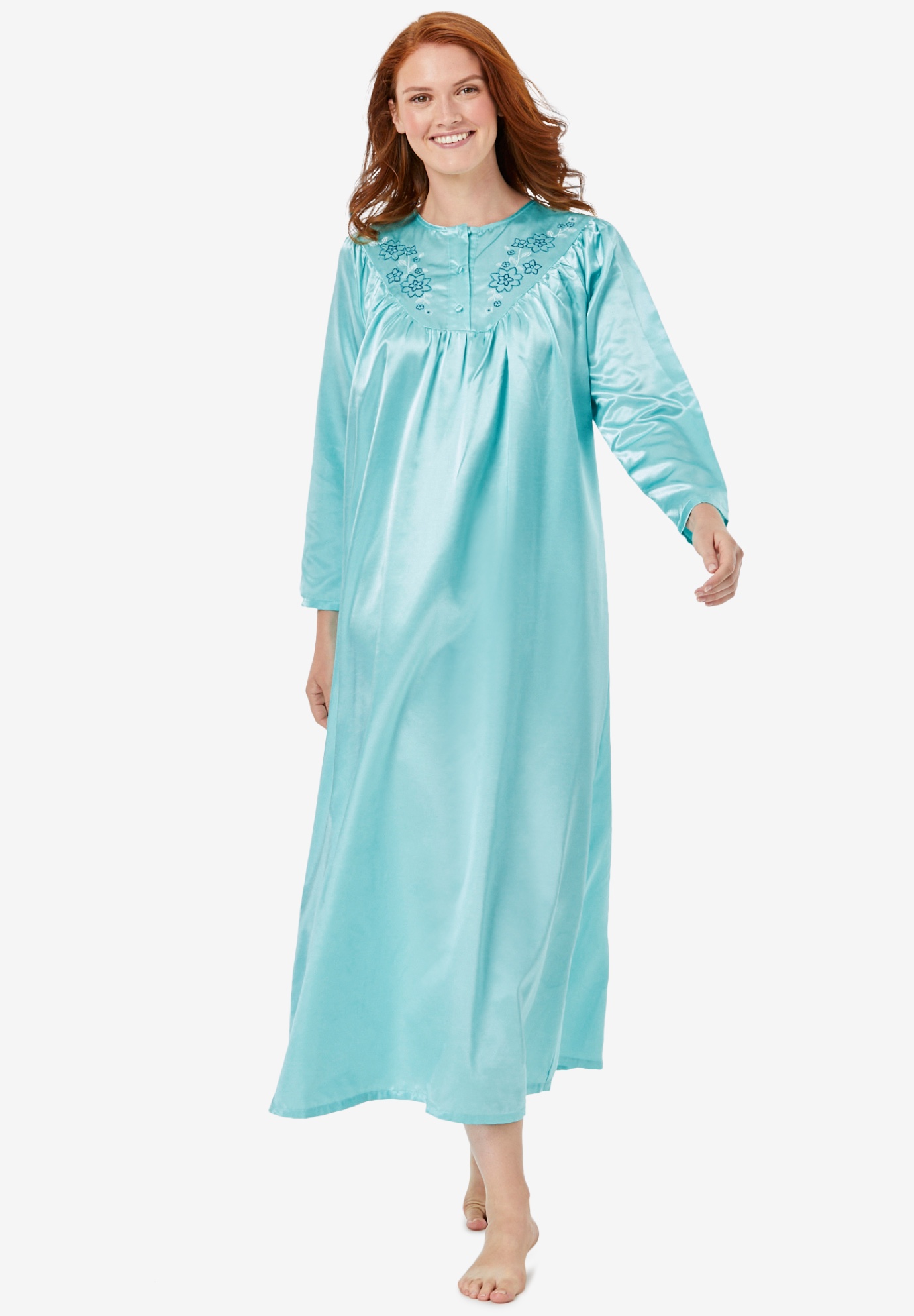 Embroidered Bib Brushed Satin Nightgown | Woman Within