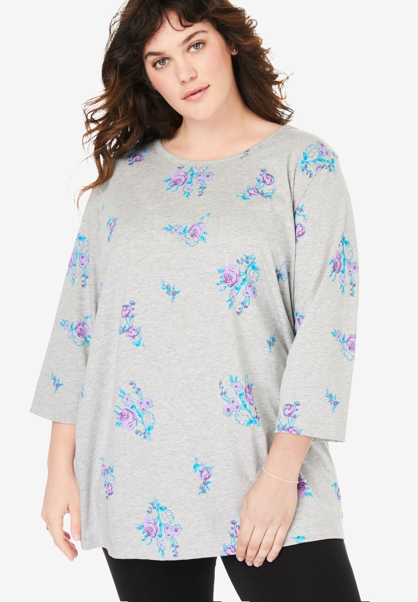 Perfect Printed Three-Quarter Sleeve Tunic| Plus Size Tops | Woman Within