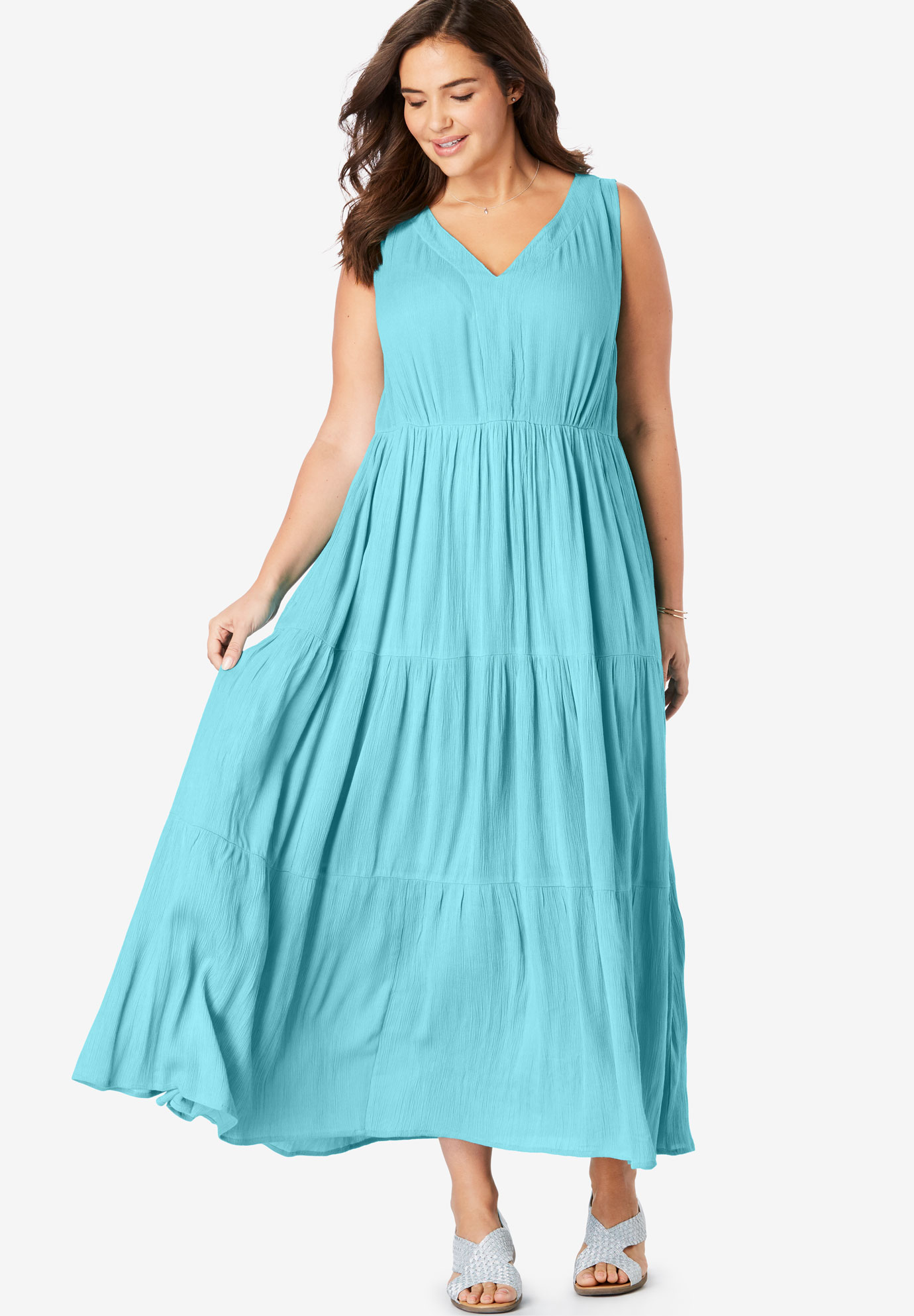 Sleeveless Tiered Crinkle Dress | Plus Size Maxi Dresses | Woman Within
