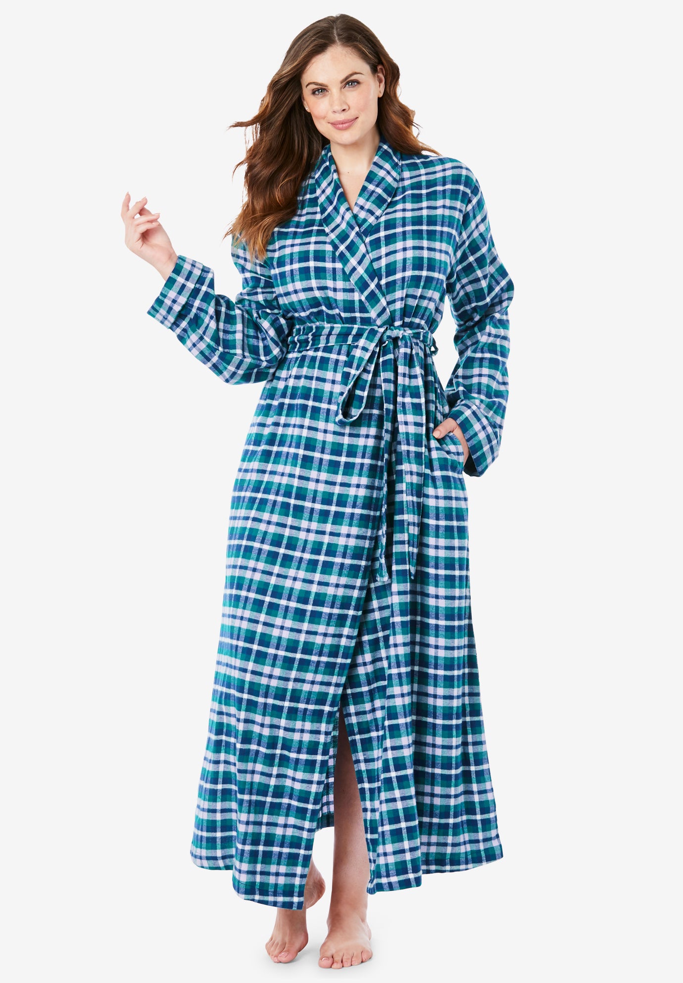 Long Flannel Robe by Dreams & Co.® Plus Size Robes Woman Within