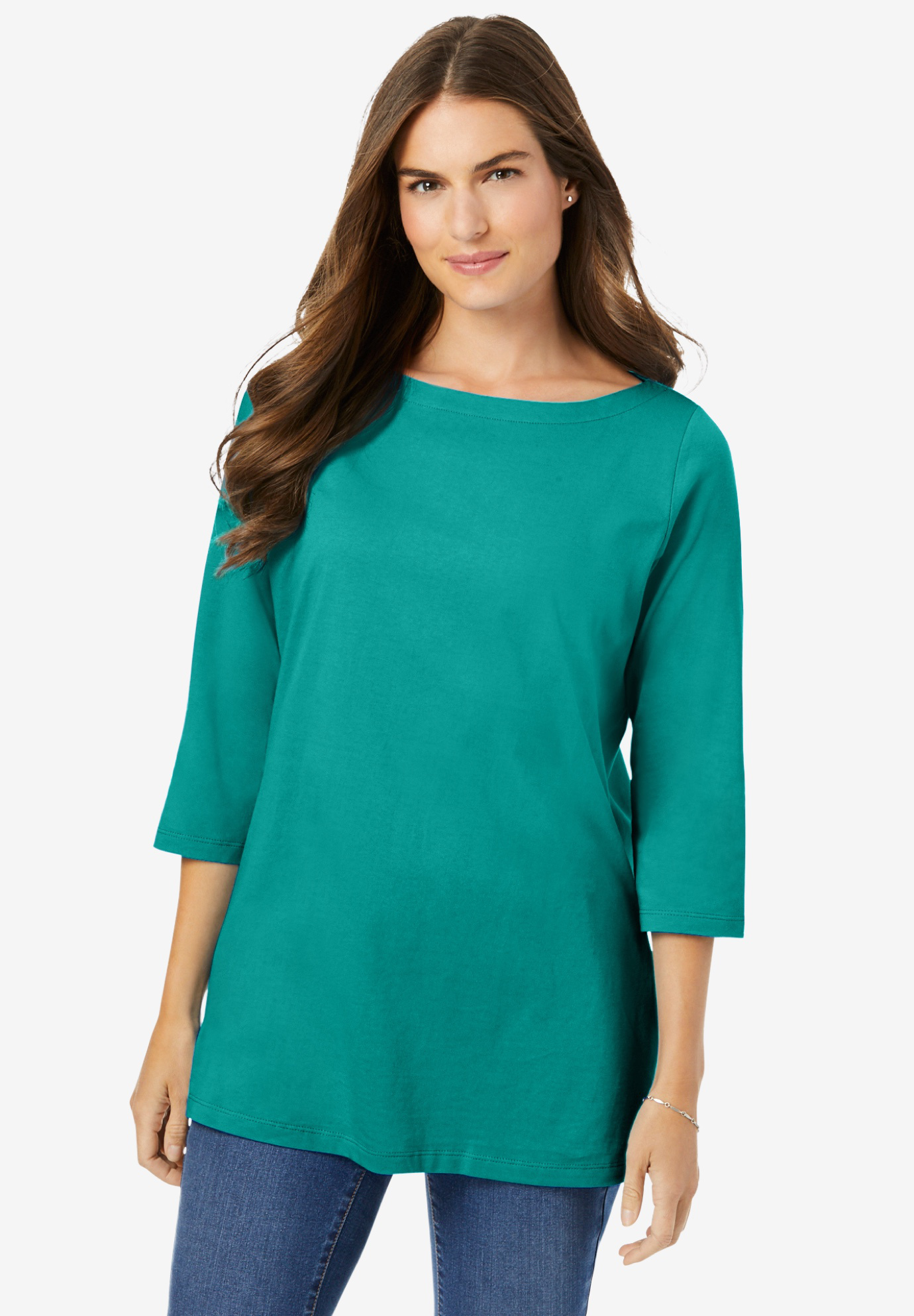 Perfect Three-Quarter Sleeve Boat-Neck Tee | Woman Within