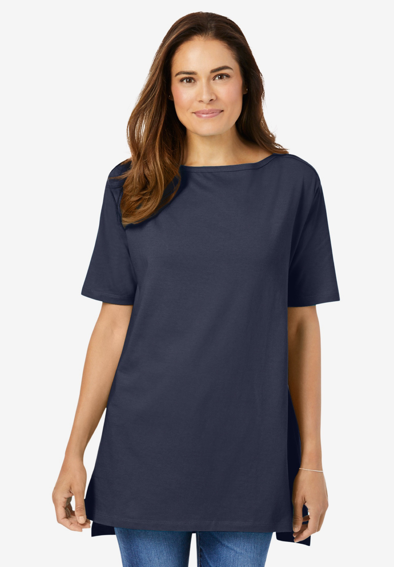 Perfect Boat Neck Elbow-Lengh Sleeve Tunic| Plus Size Tunics | Woman Within