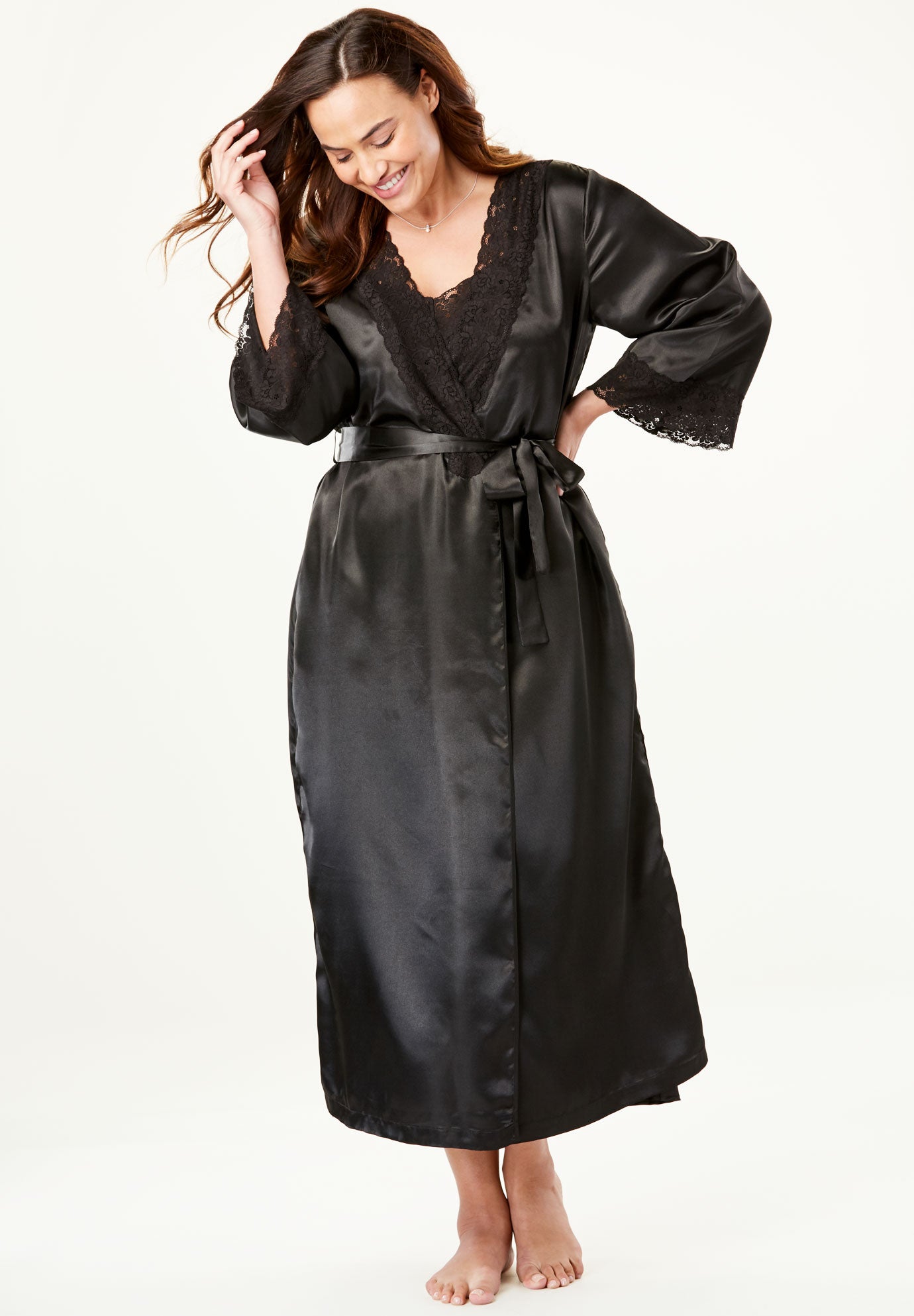 The Luxe Satin Long Peignoir Set by Amoureuse® Plus Size Sleep Woman