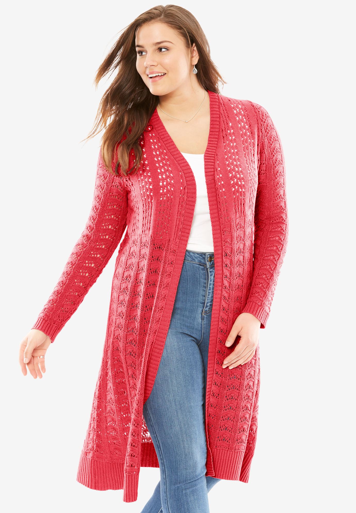 pointelle duster cardigan