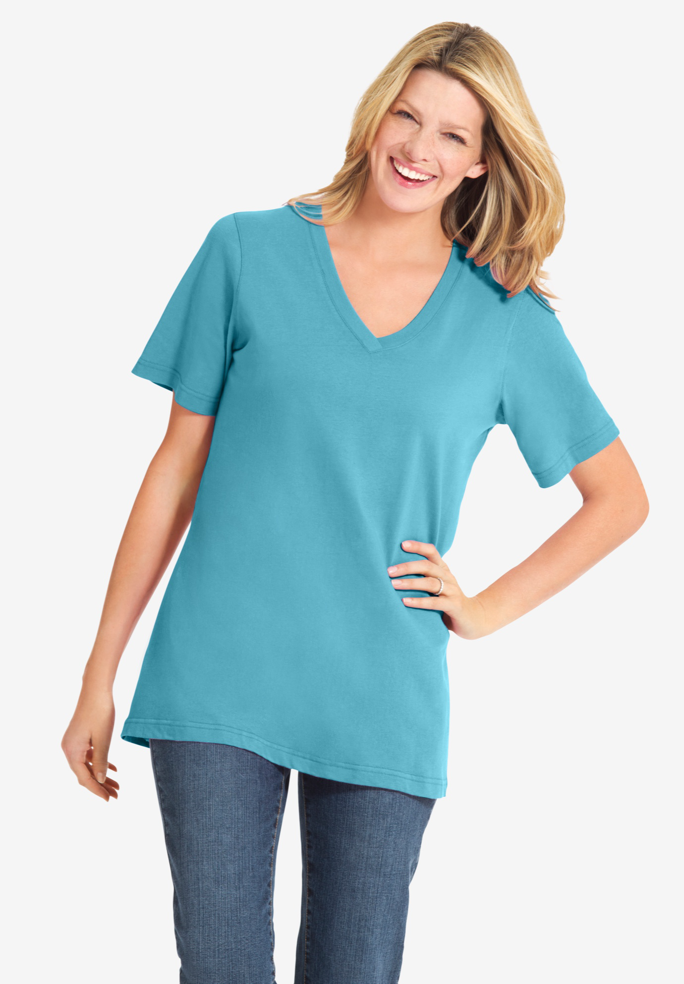 Perfect V-Neck Tee| Plus Size Petite | Woman Within