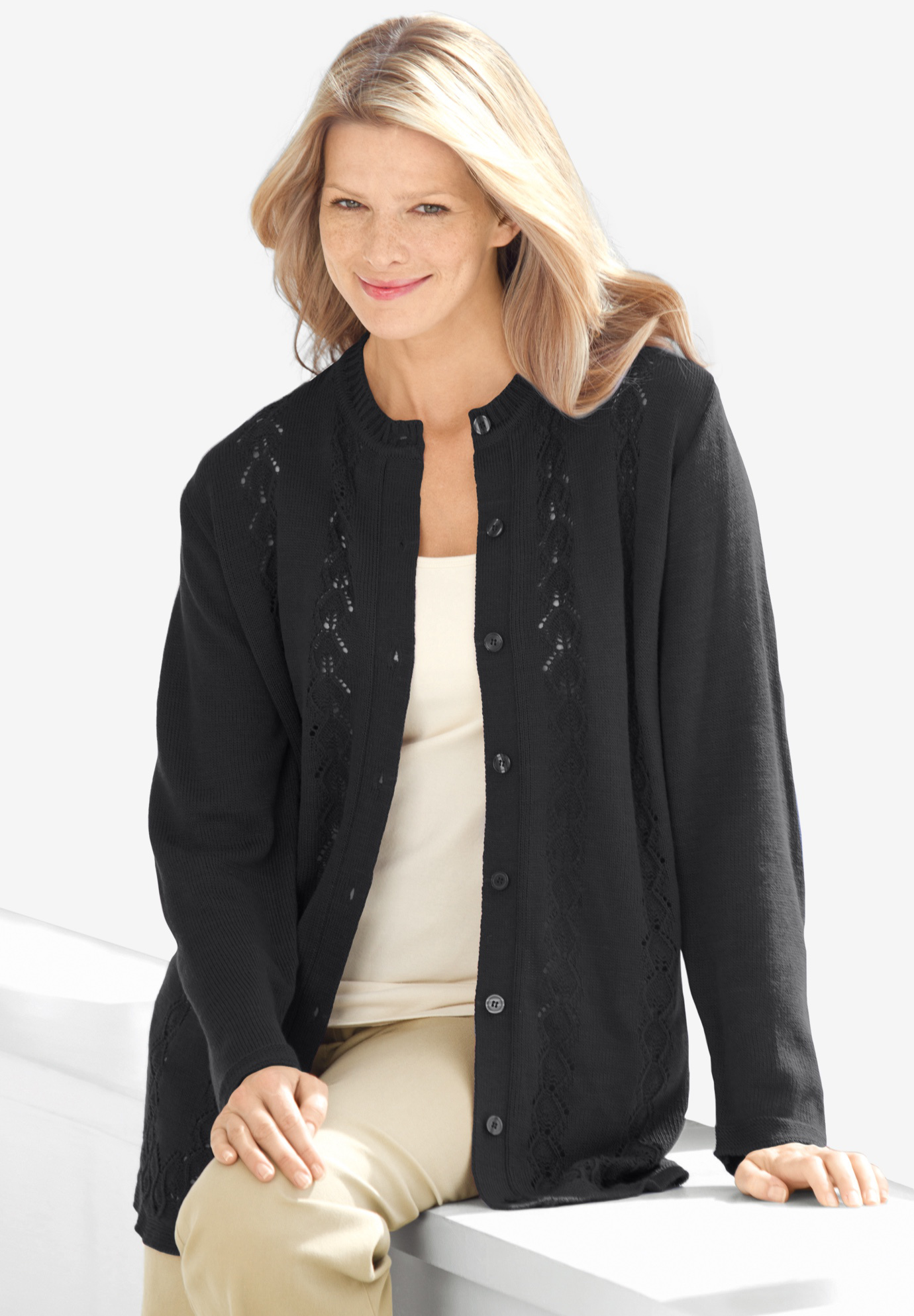 Long-Sleeve Pointelle Cardigan | Woman Within