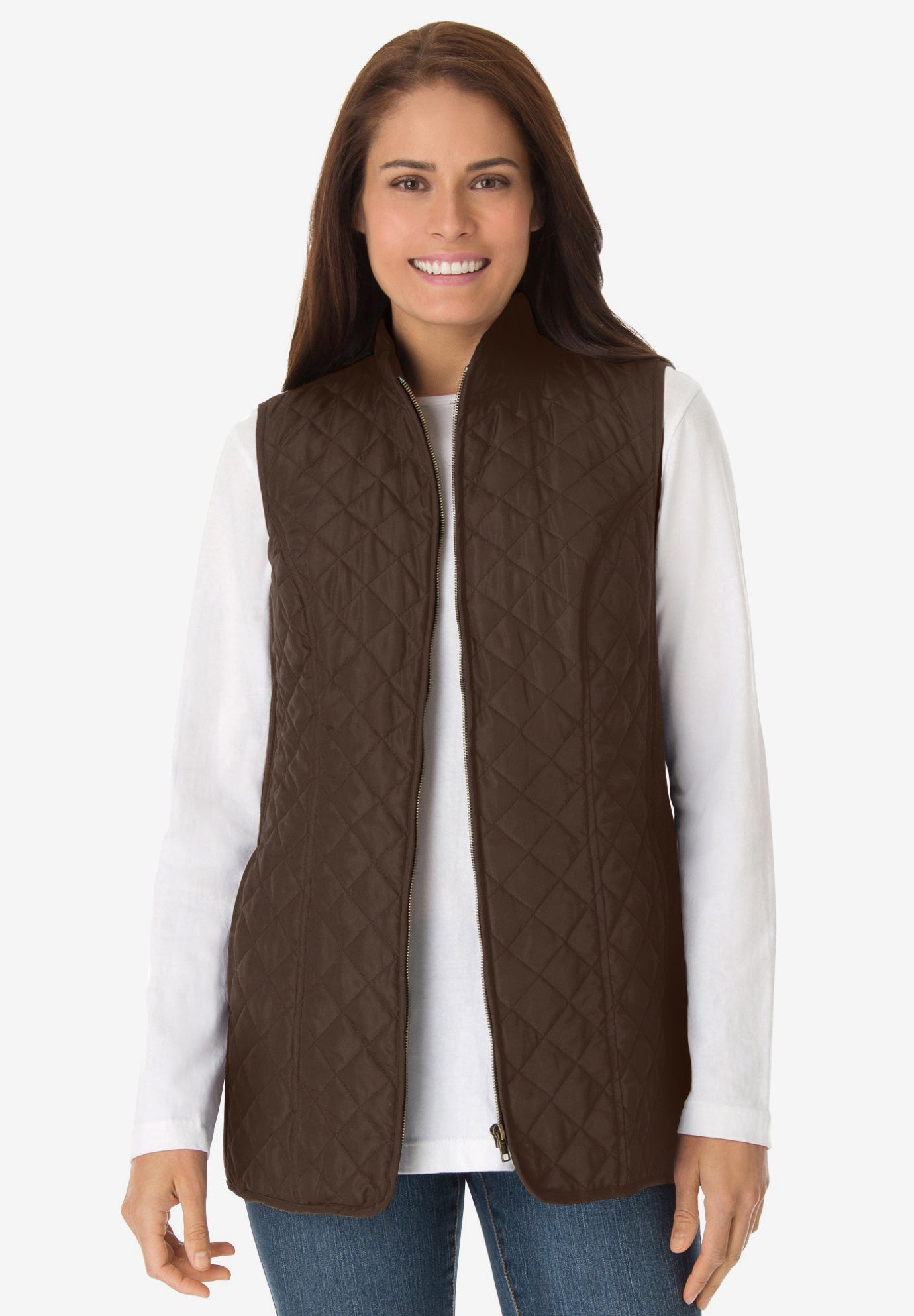 Sleeveless Quilted Front Full Zip Sweater Vest