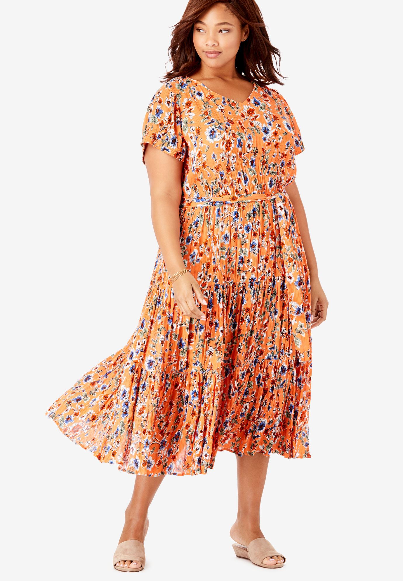 Tiered Floral Crinkle Dress | Plus Size Casual Dresses | Woman Within