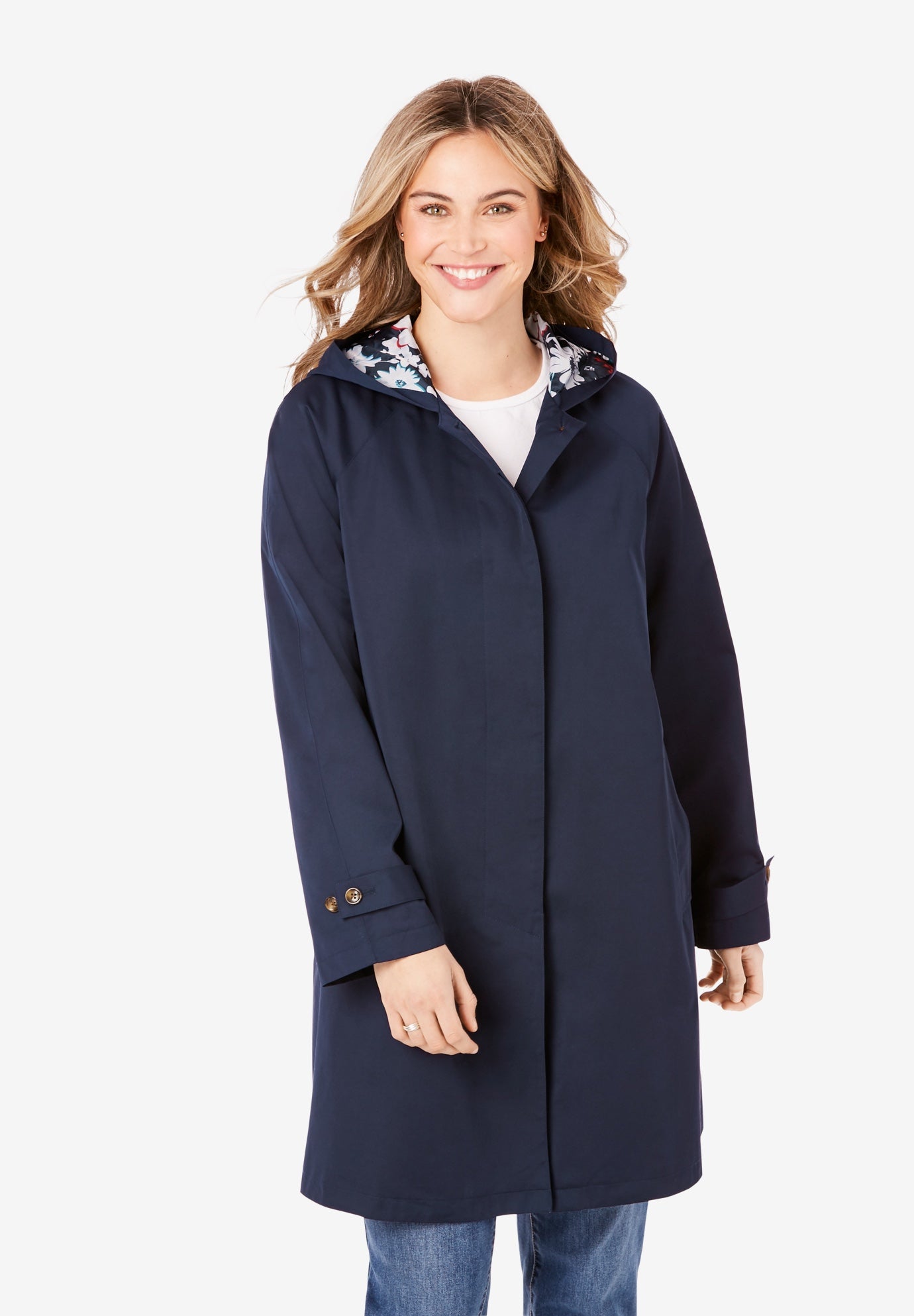 Printed Lining Hooded Raincoat Woman Within