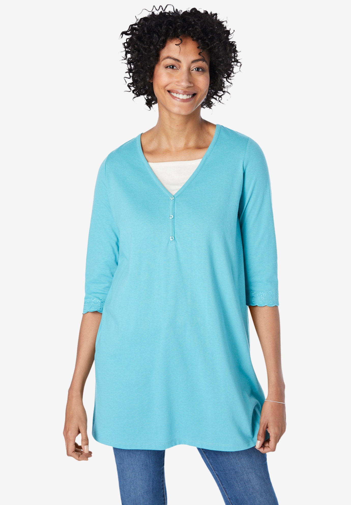 Layer-Look Knit Henley Tunic | Woman Within