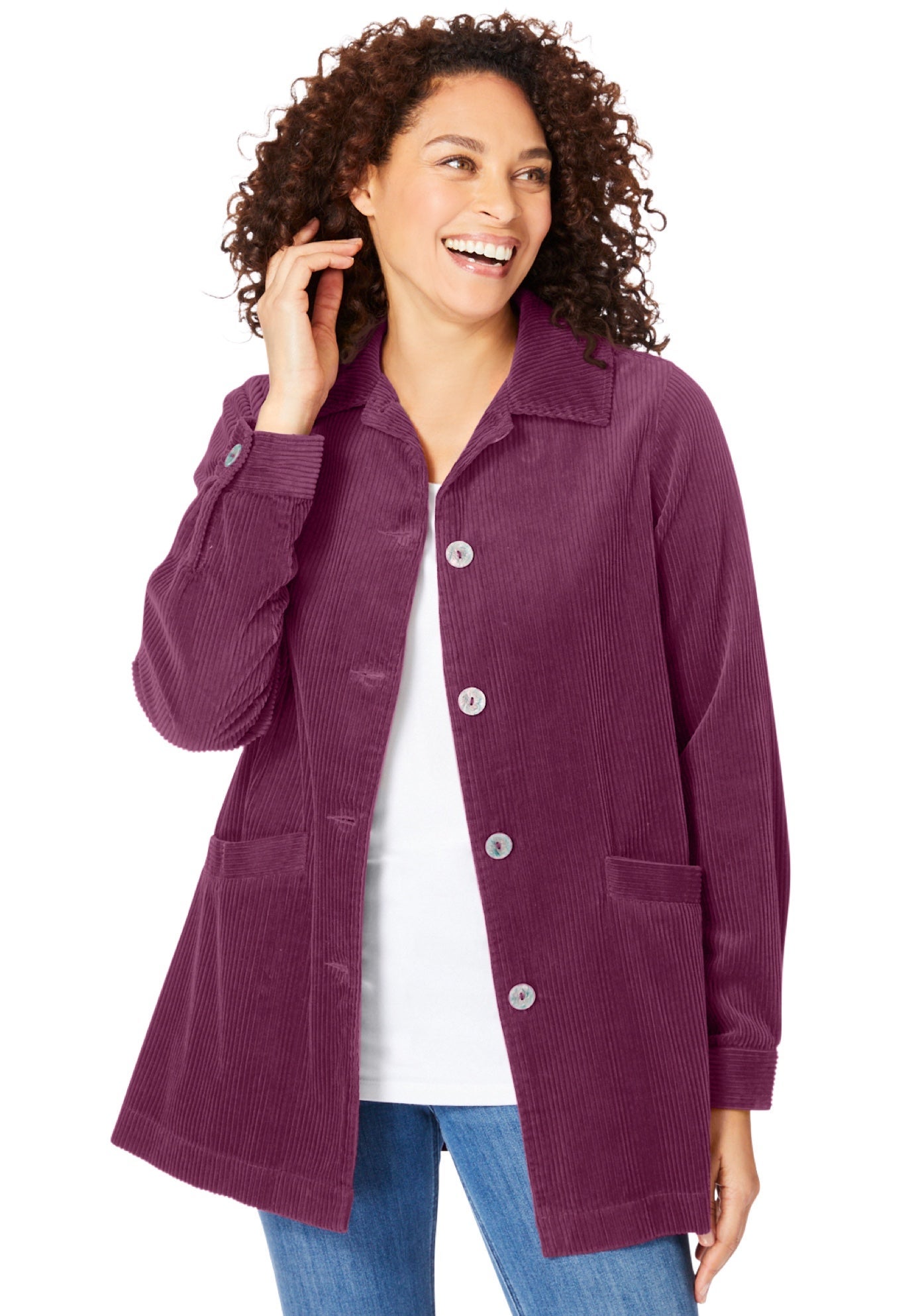 Warm Pleat-Back Corduroy Jacket, Deep Claret | Woman Within Warm Pleat-Back Corduroy Jacket, Deep Claret | Woman Within