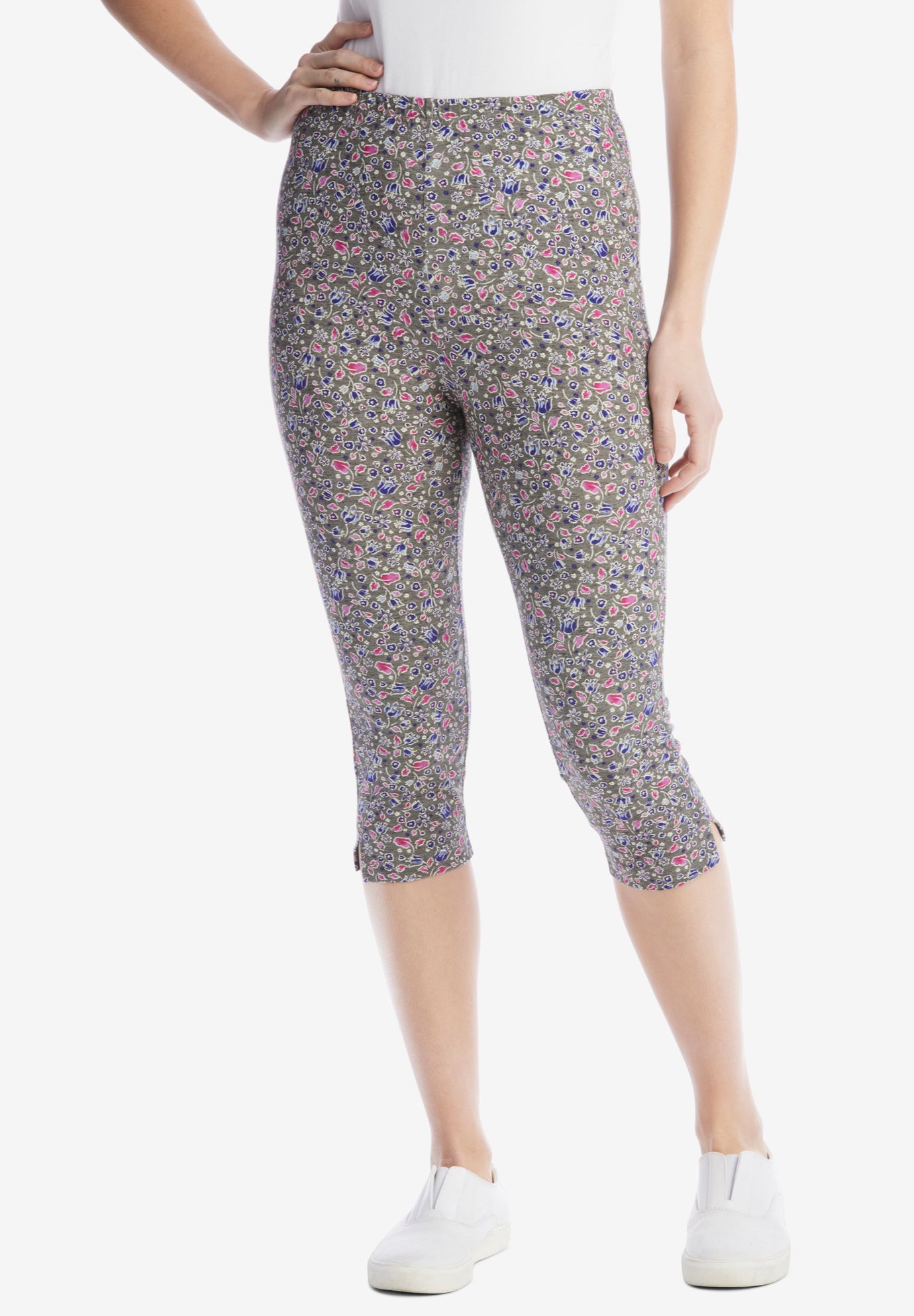 Stretch Cotton Printed Capri Legging | Woman Within