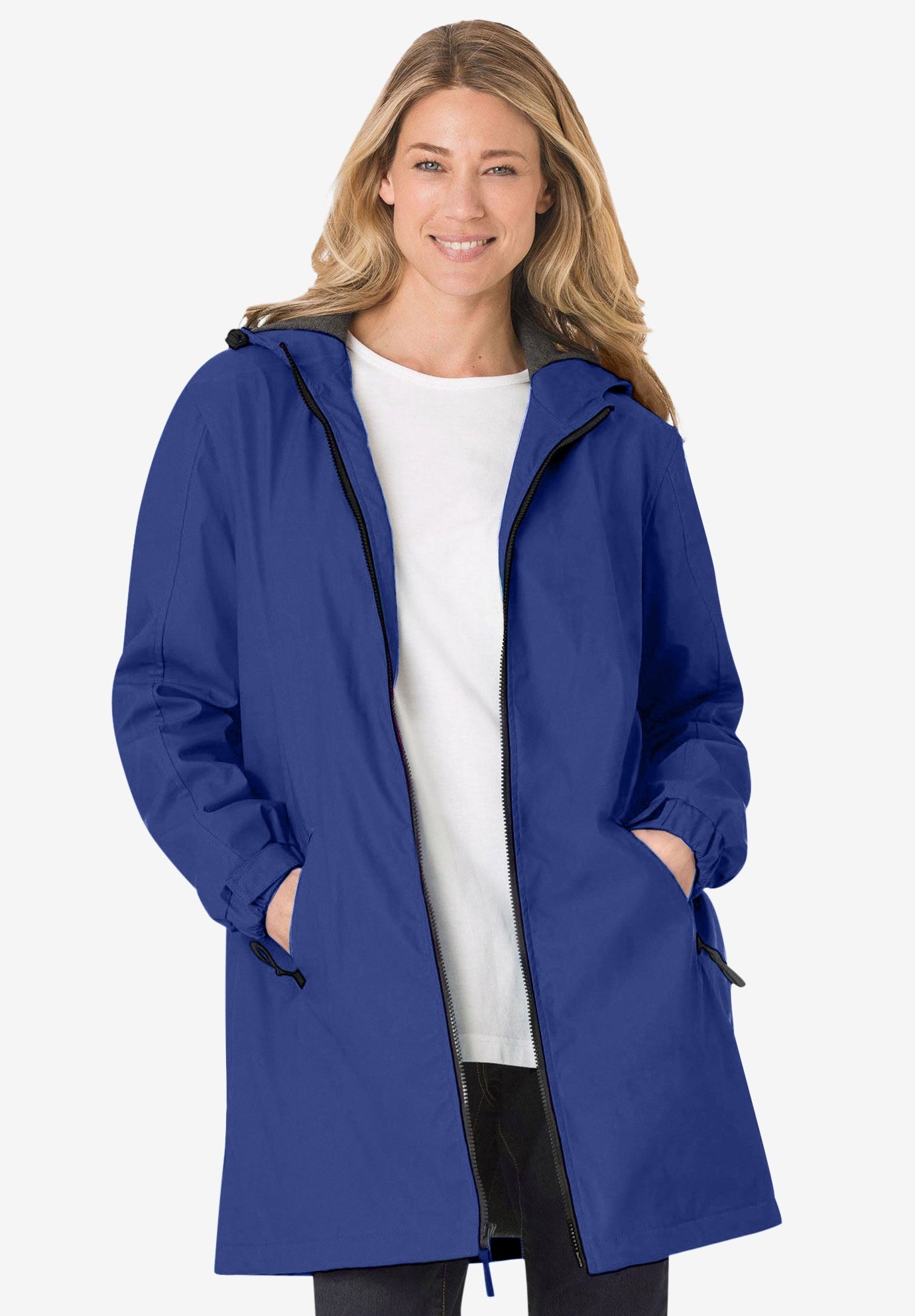 fitted raincoat with hood