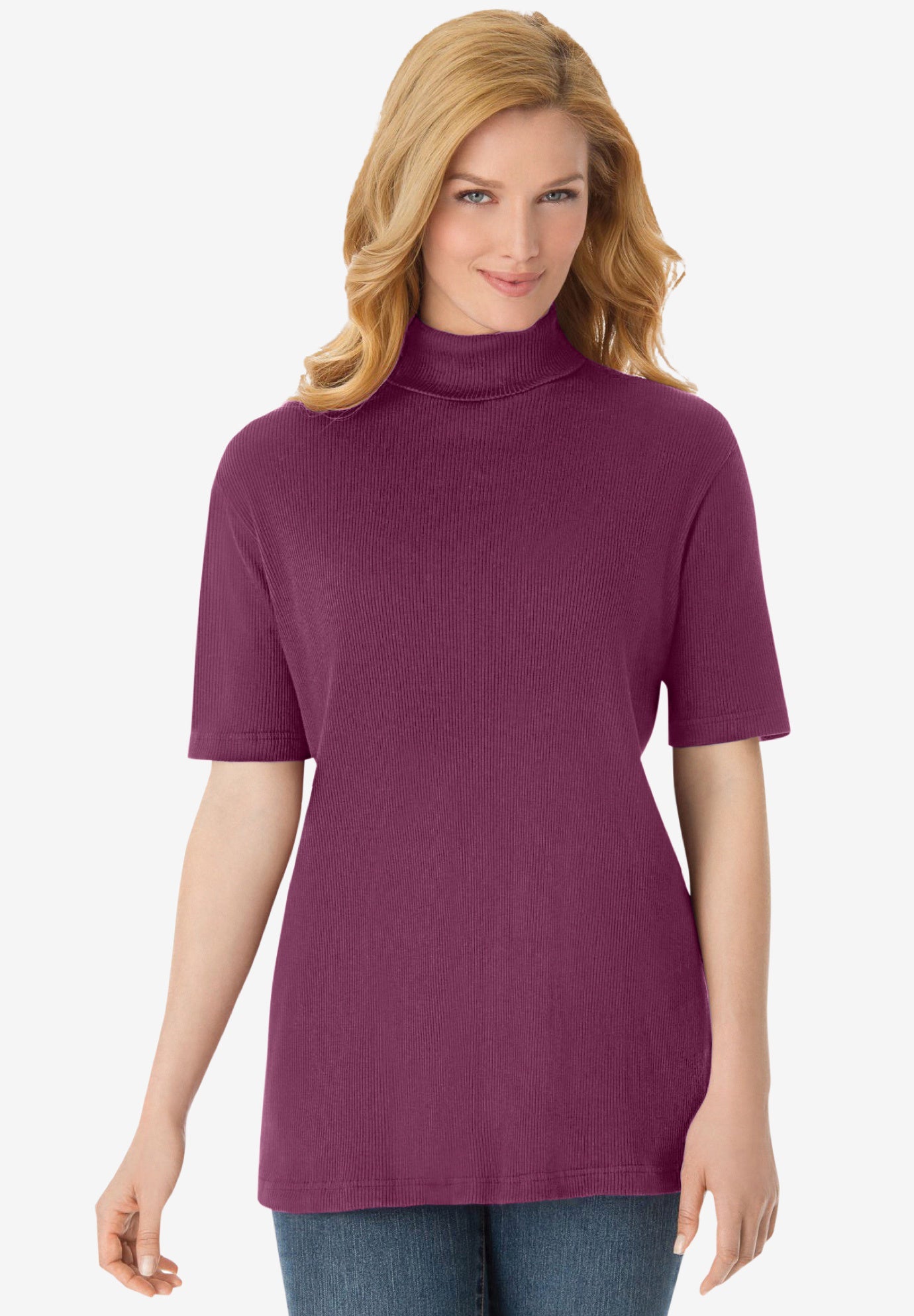 Ribbed Short Sleeve Turtleneck Woman Within