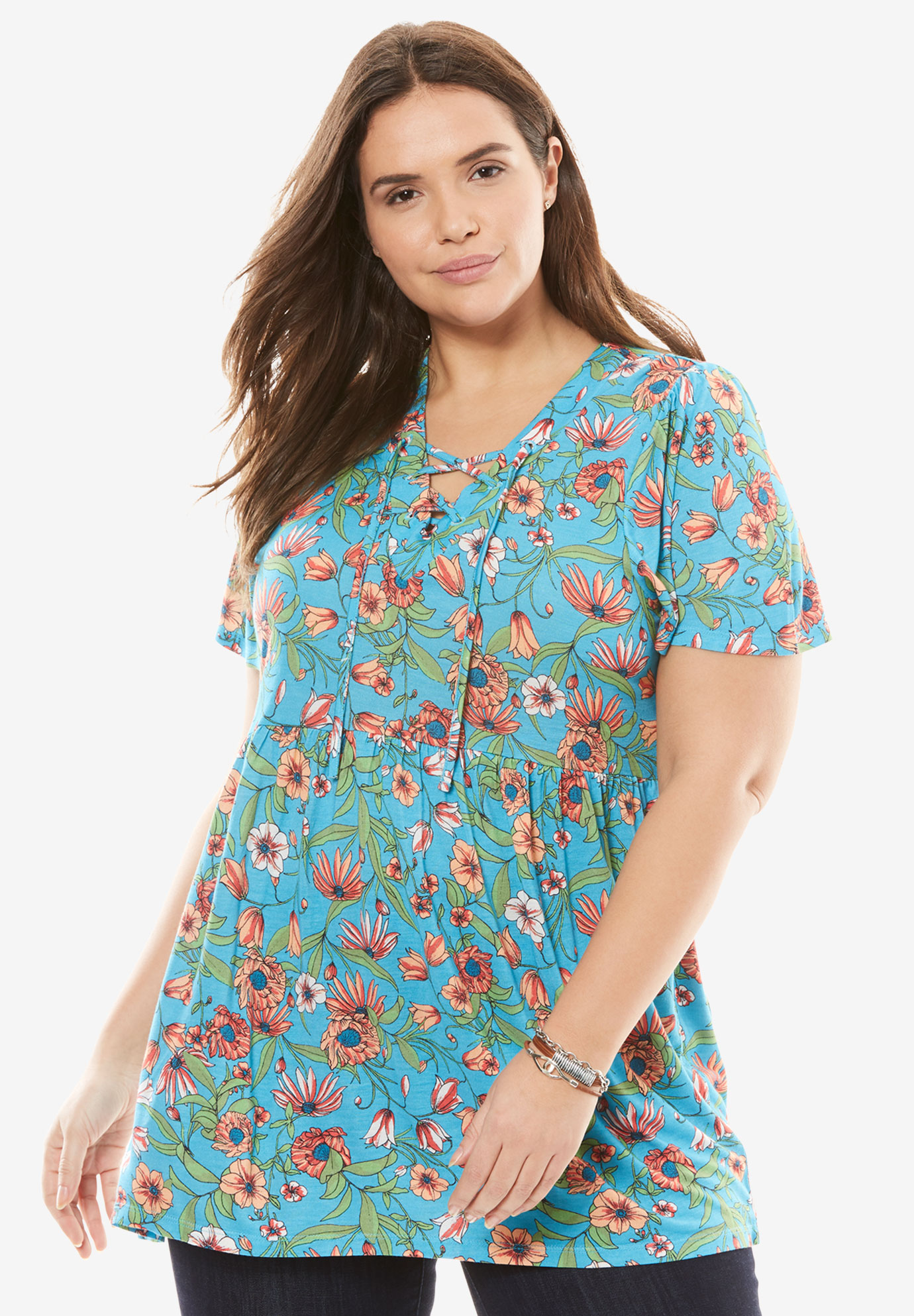 Lace-up Babydoll Tunic by Chelsea Studio®| Plus Size Tops | Woman Within