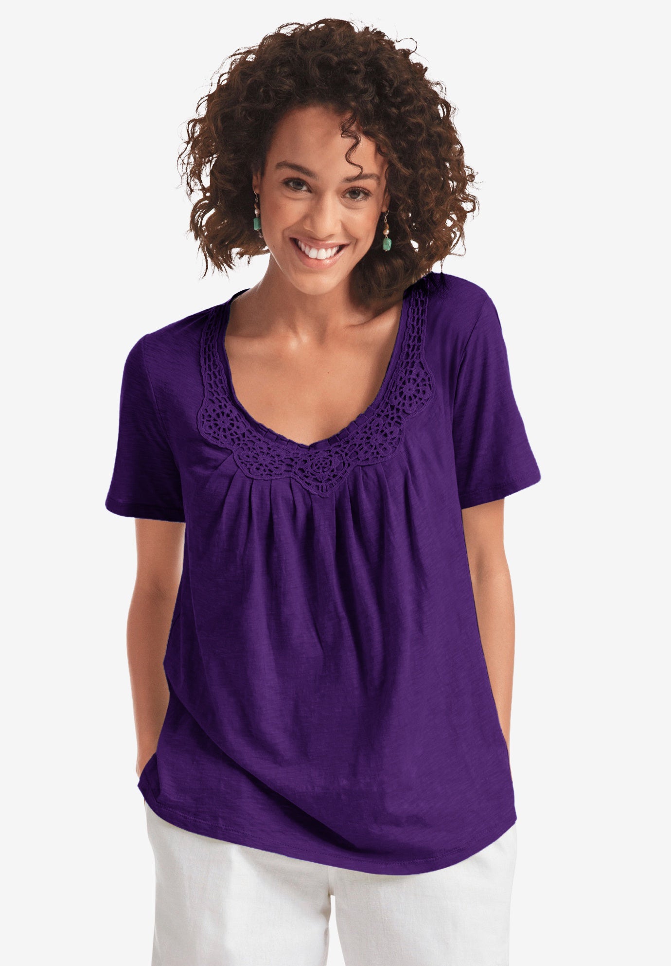CrochetTrim Knit Top Woman Within