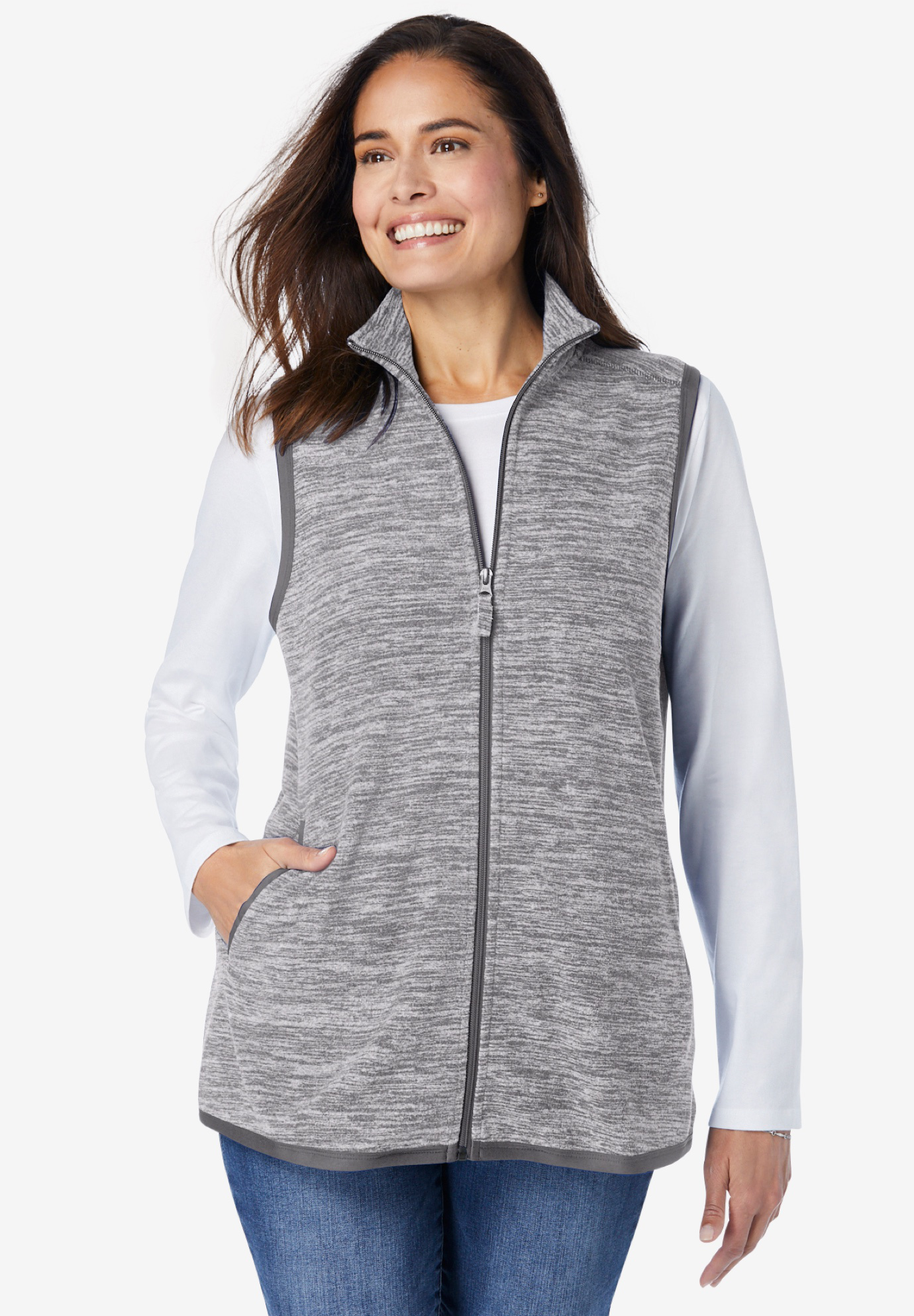 Woman Within Womens Plus Size Zip-Front Microfleece Vest