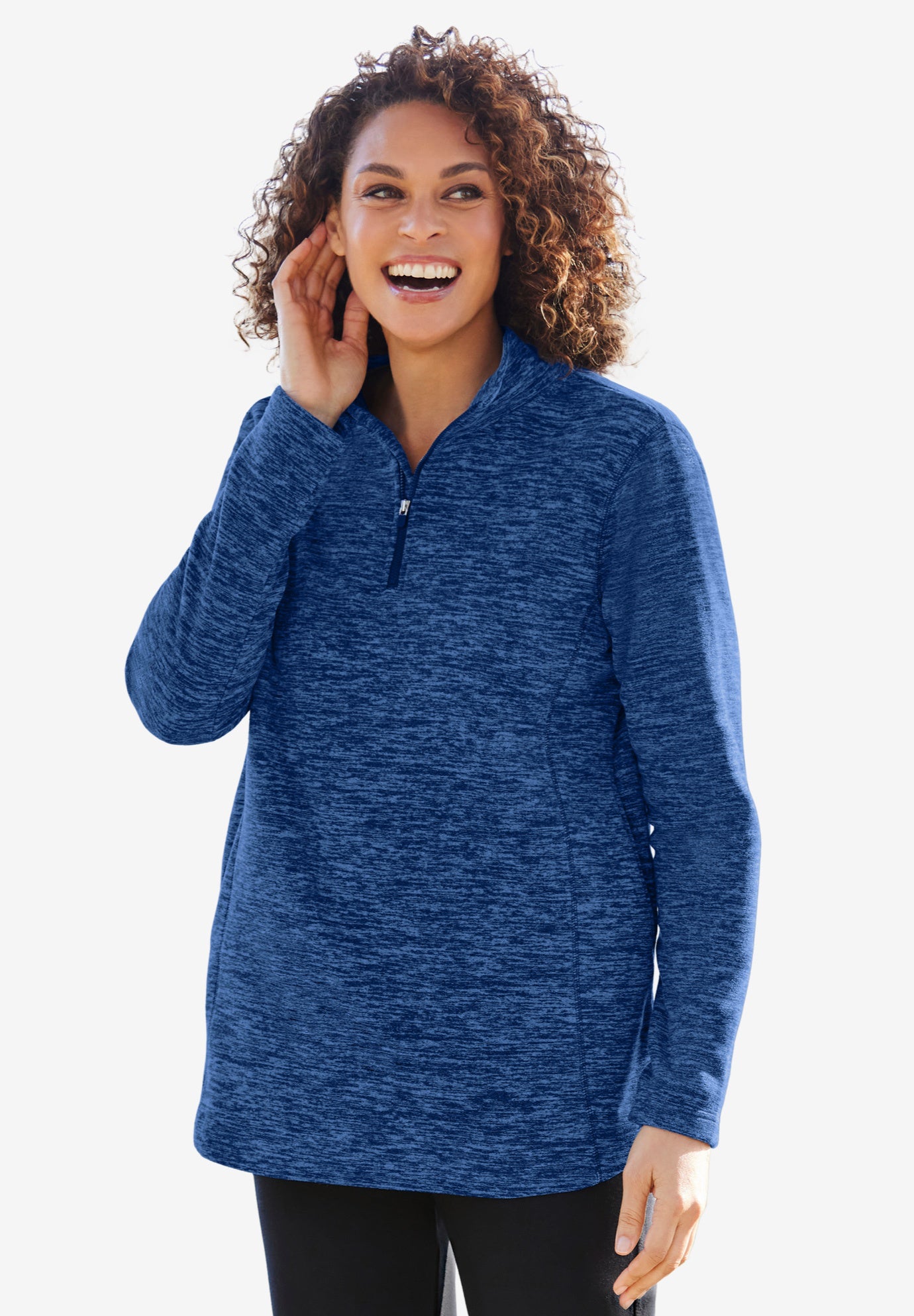 Microfleece QuarterZip Pullover for Women, Evening Blue Marled Woman
