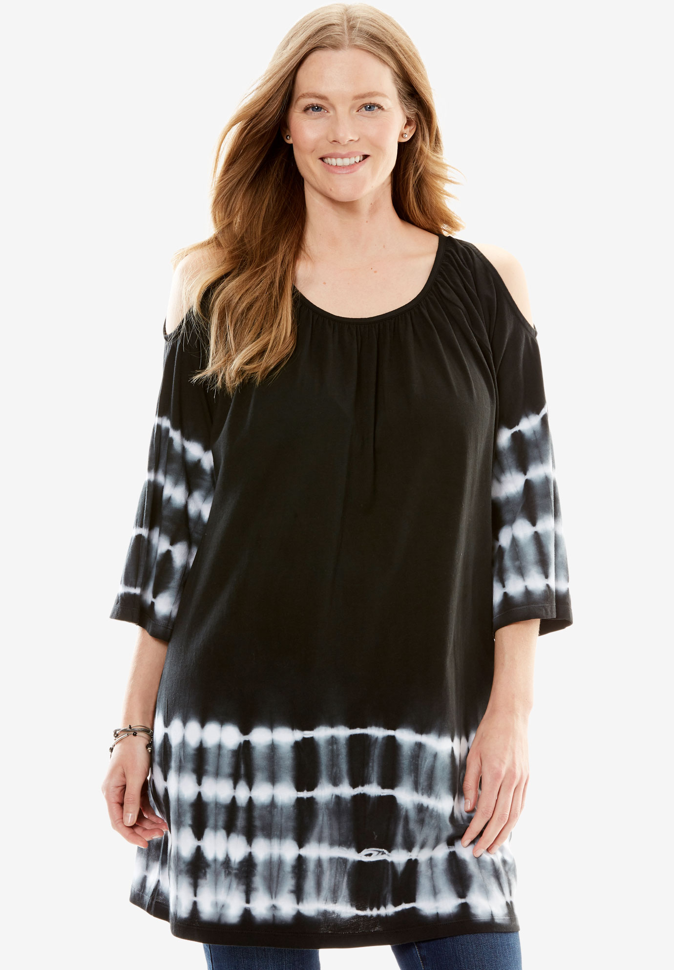 Tie-Dye Cold-Shoulder Tunic | Plus Size Tops | Woman Within