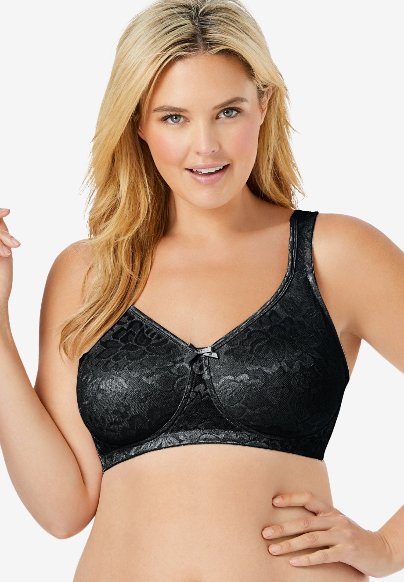 Full Coverage Jacquard Wireless Bra, Pastel Blue Woman Within