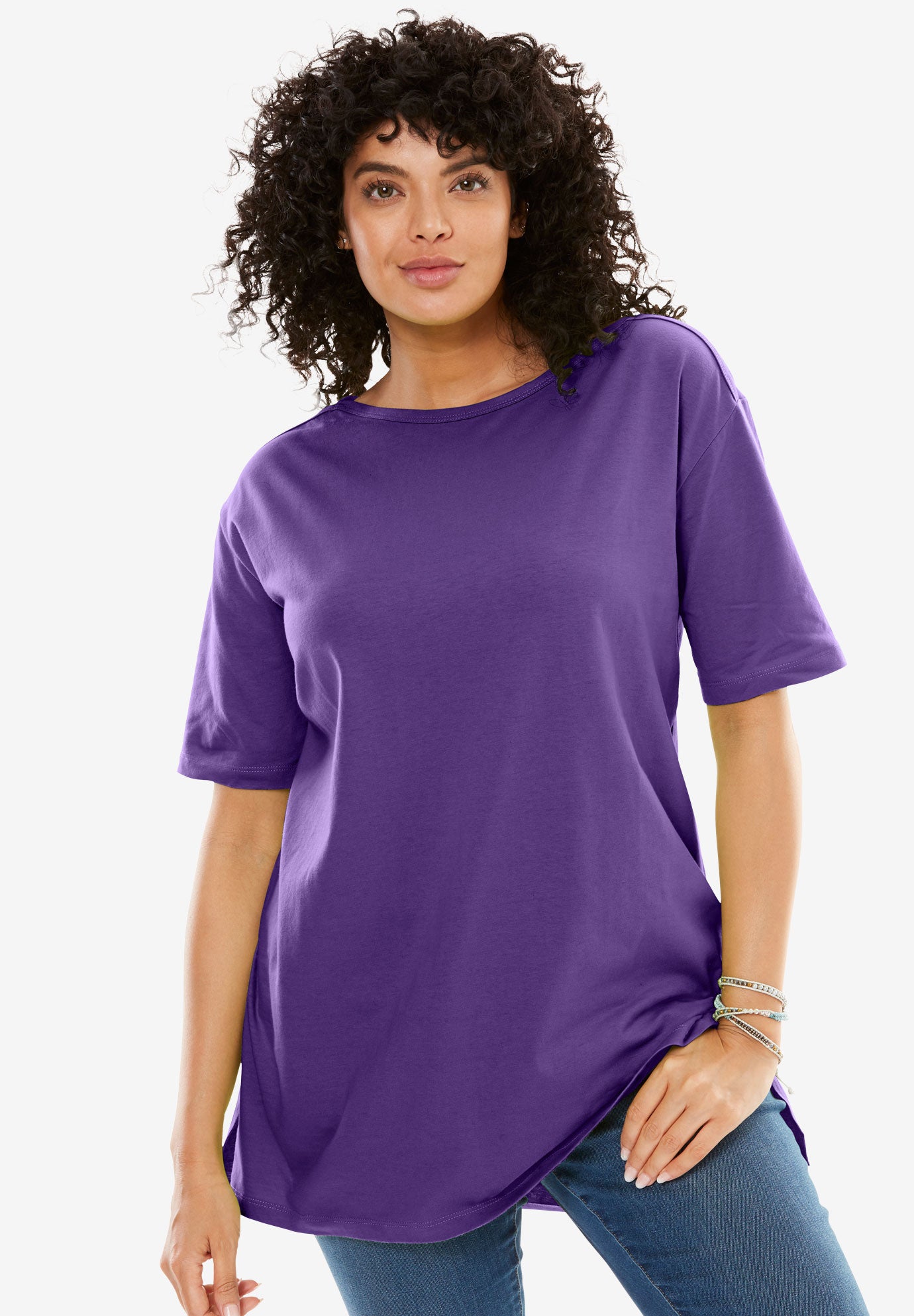 Perfect Boat Neck Tunic with ElbowLength Sleeves Plus Size TShirts