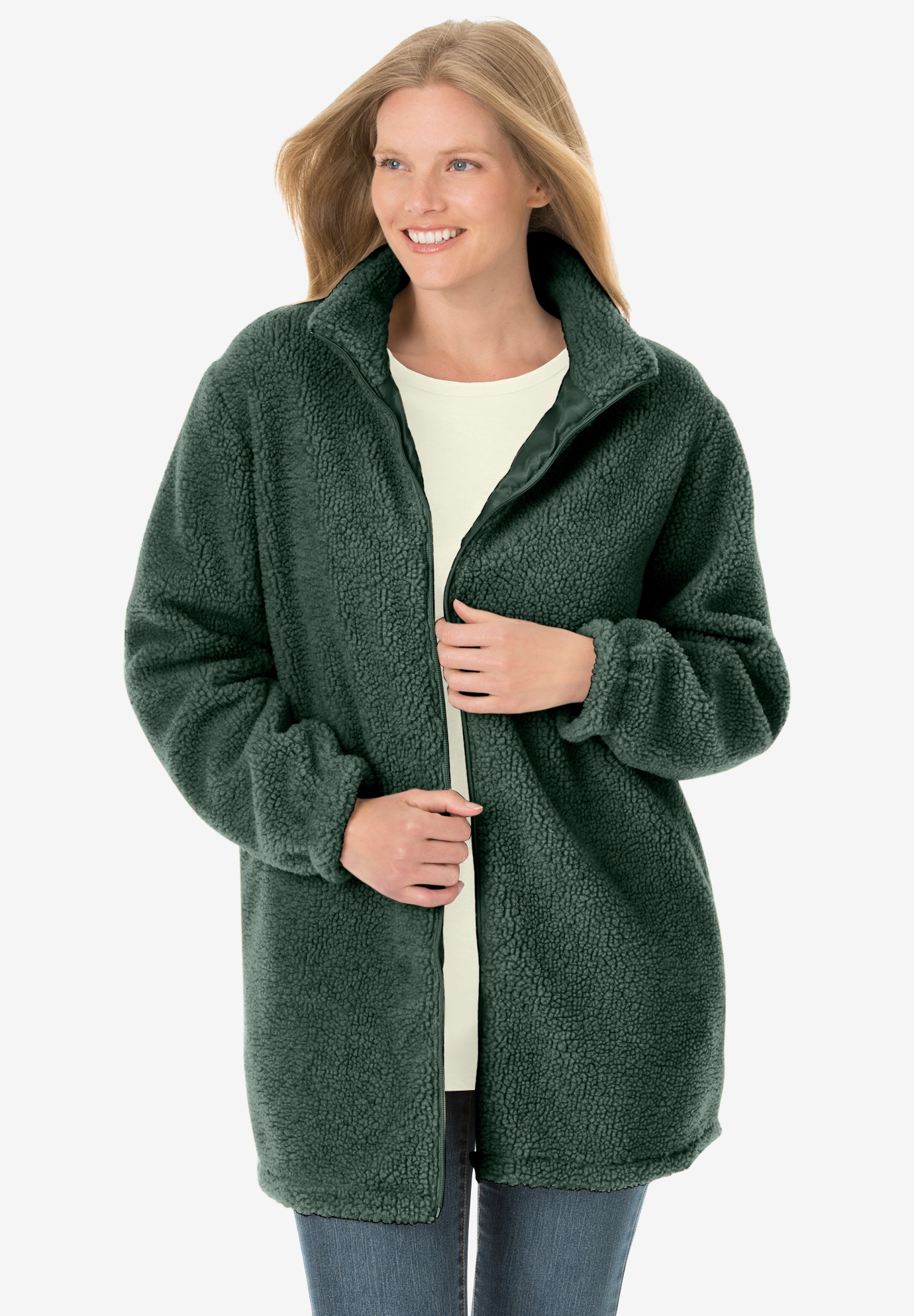 ThusFar Women Hooded Cardigan Fluffy Fleece Coat Open Front Jacket Outwear Pockets 