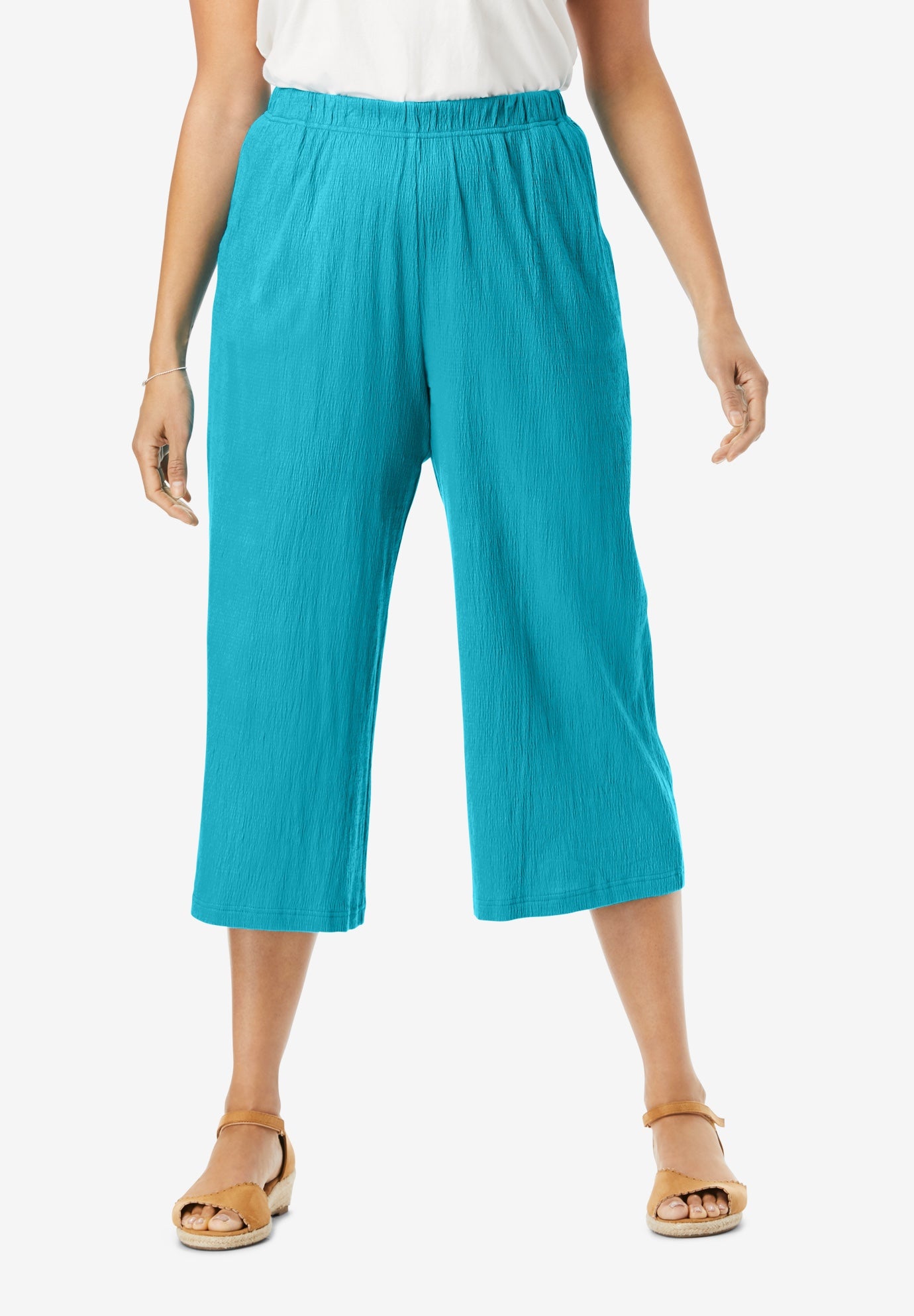 ElasticWaist Knit Gauze Capri Woman Within
