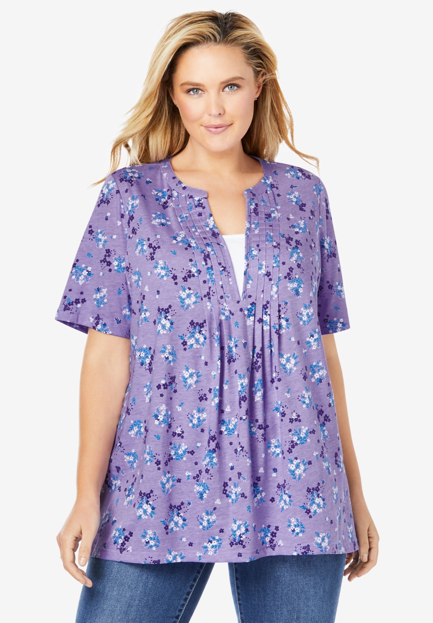 Layer-Look Elbow-Sleeve Tee | Woman Within