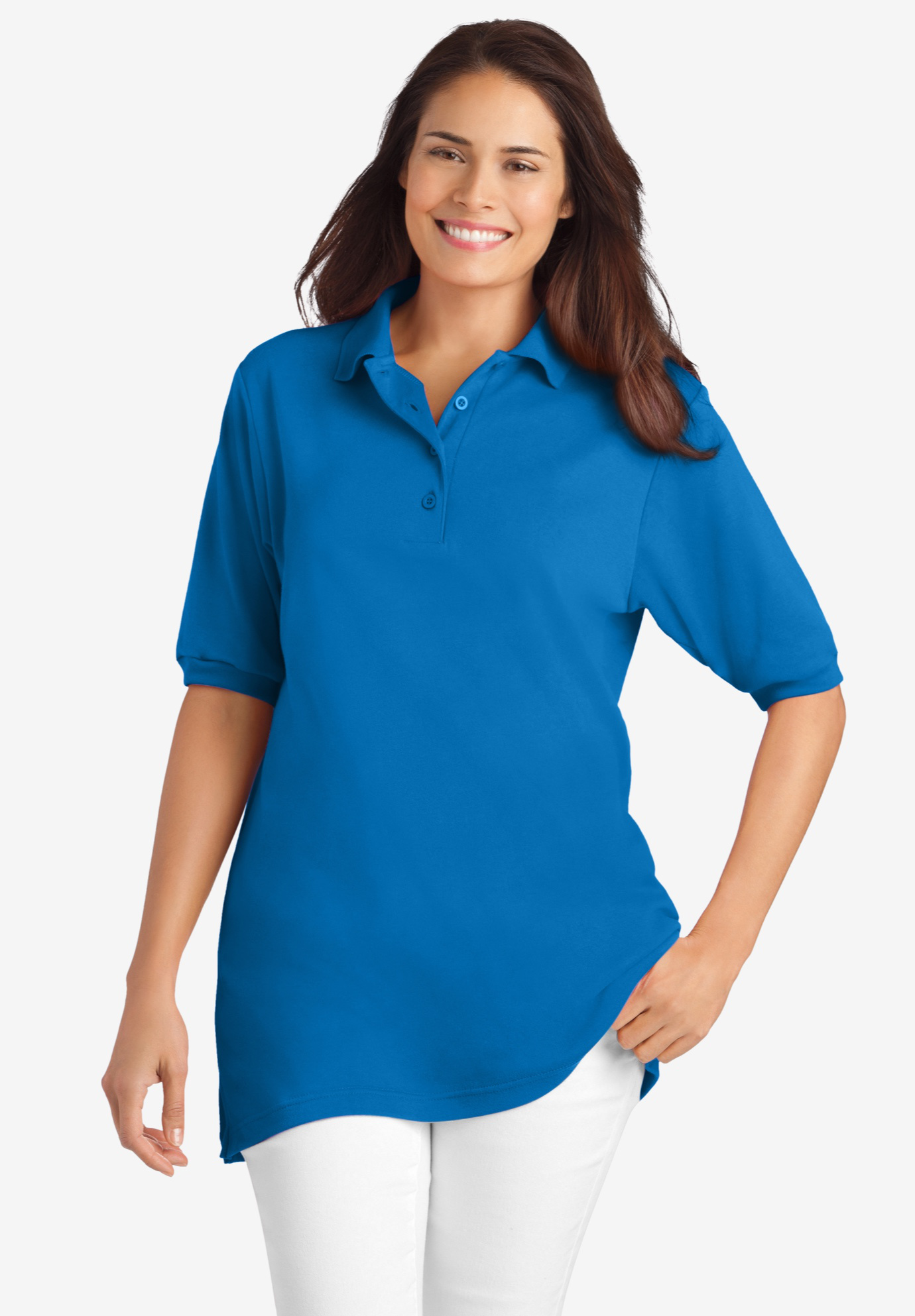 Short-Sleeve Tunic Polo Shirt| Plus Size Tops | Woman Within