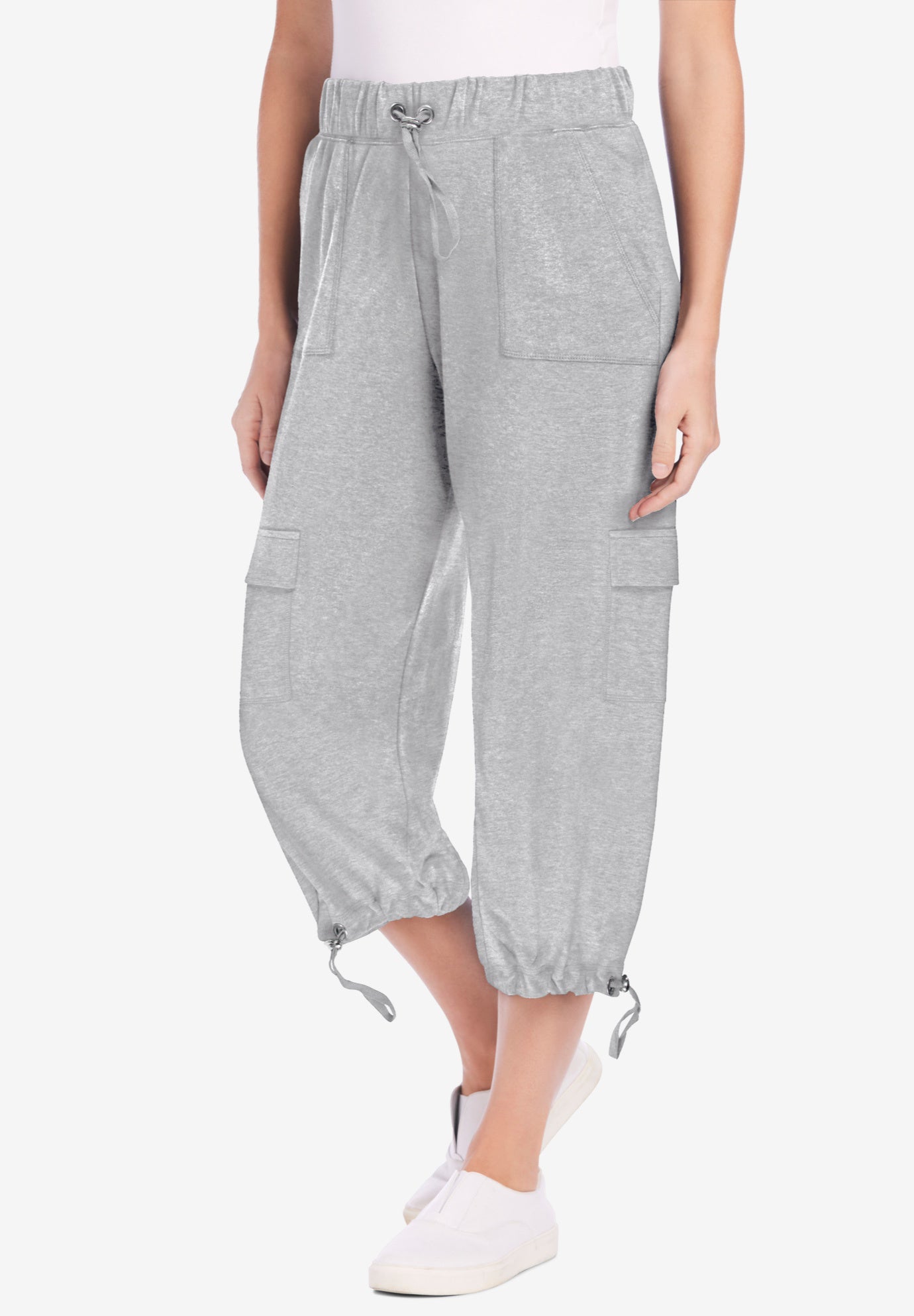 PullOn Knit Cargo Capri Woman Within