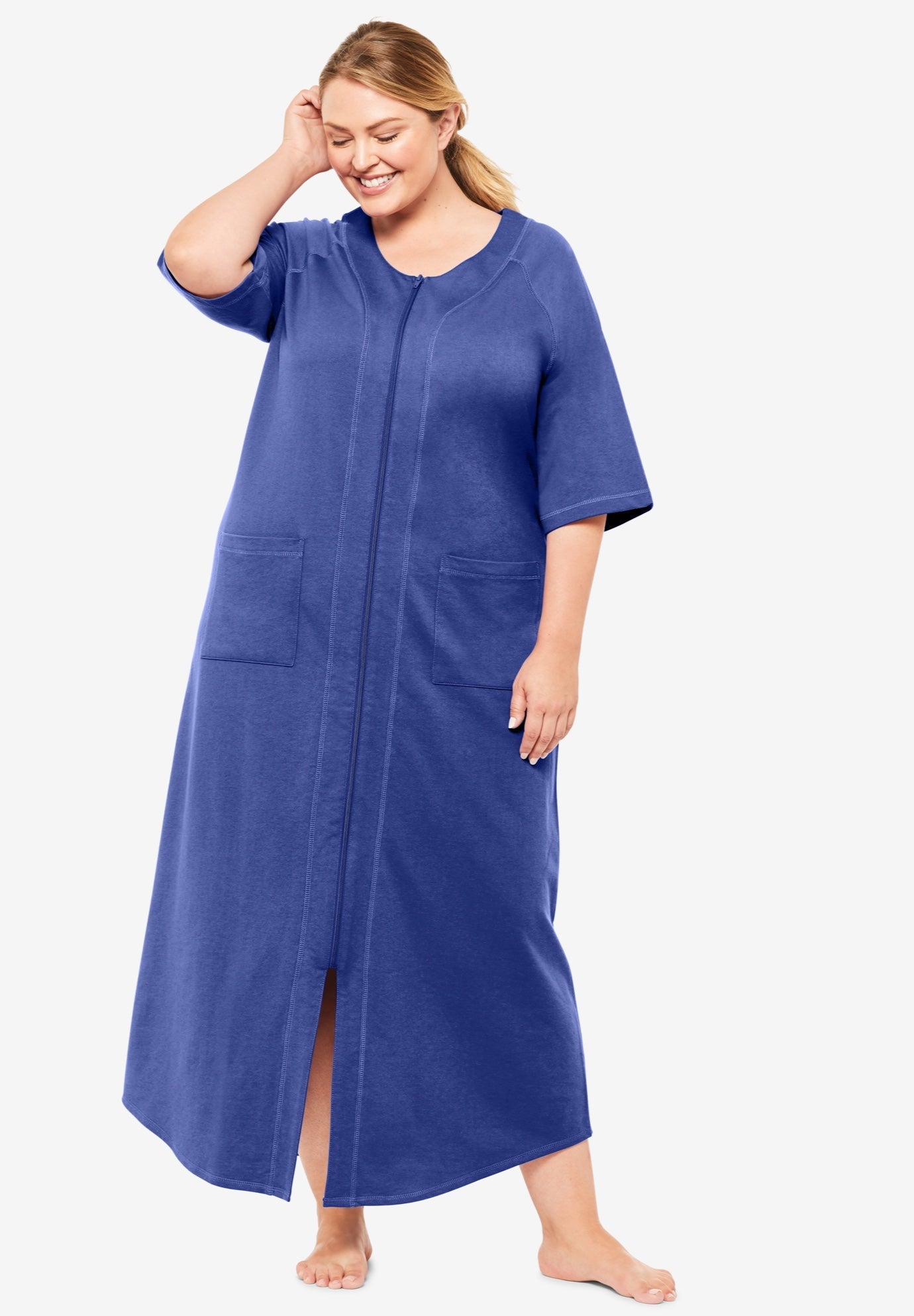 Long French Terry ZipFront Robe Woman Within