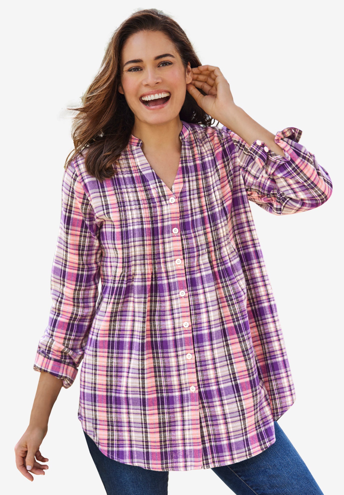 soft-cotton-pintucked-flannel-shirt-sweet-plum-plaid-woman-within