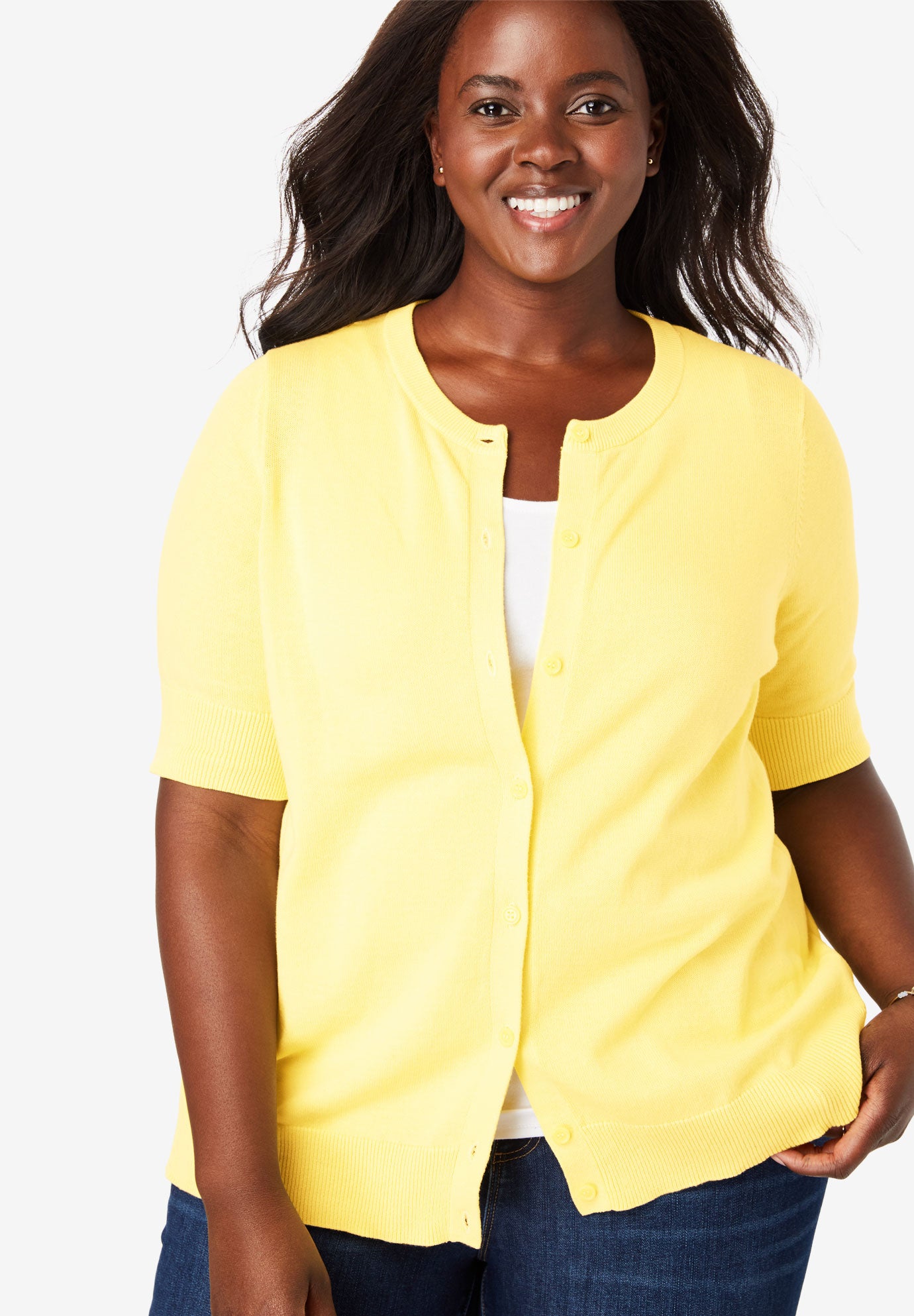 Perfect ElbowLength Sleeve Cardigan Plus Size Tops Woman Within