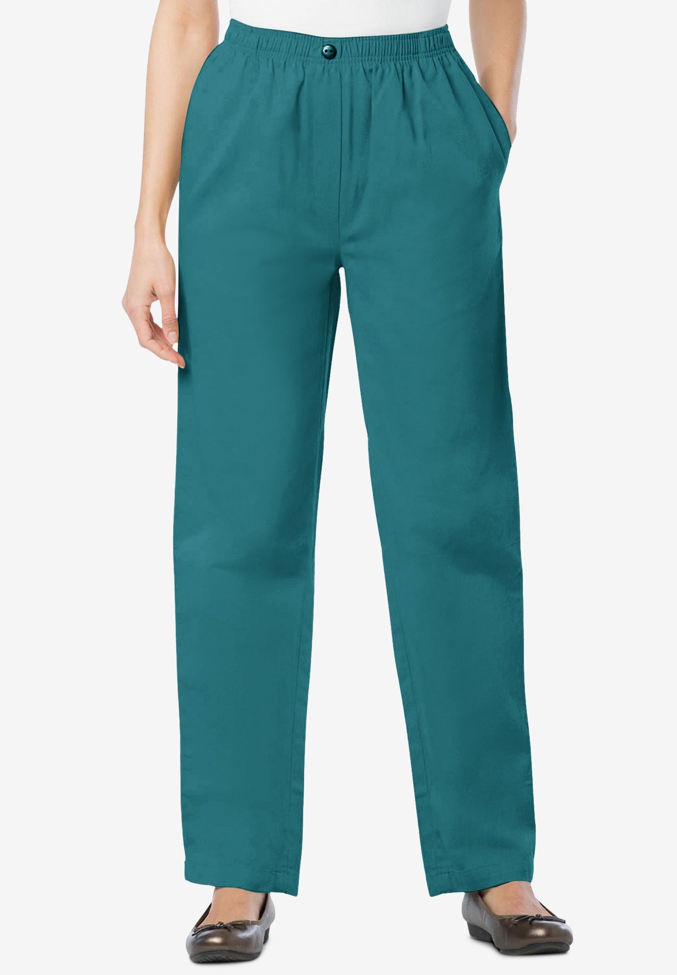 ElasticWaist Cotton Straight Leg Pant Woman Within