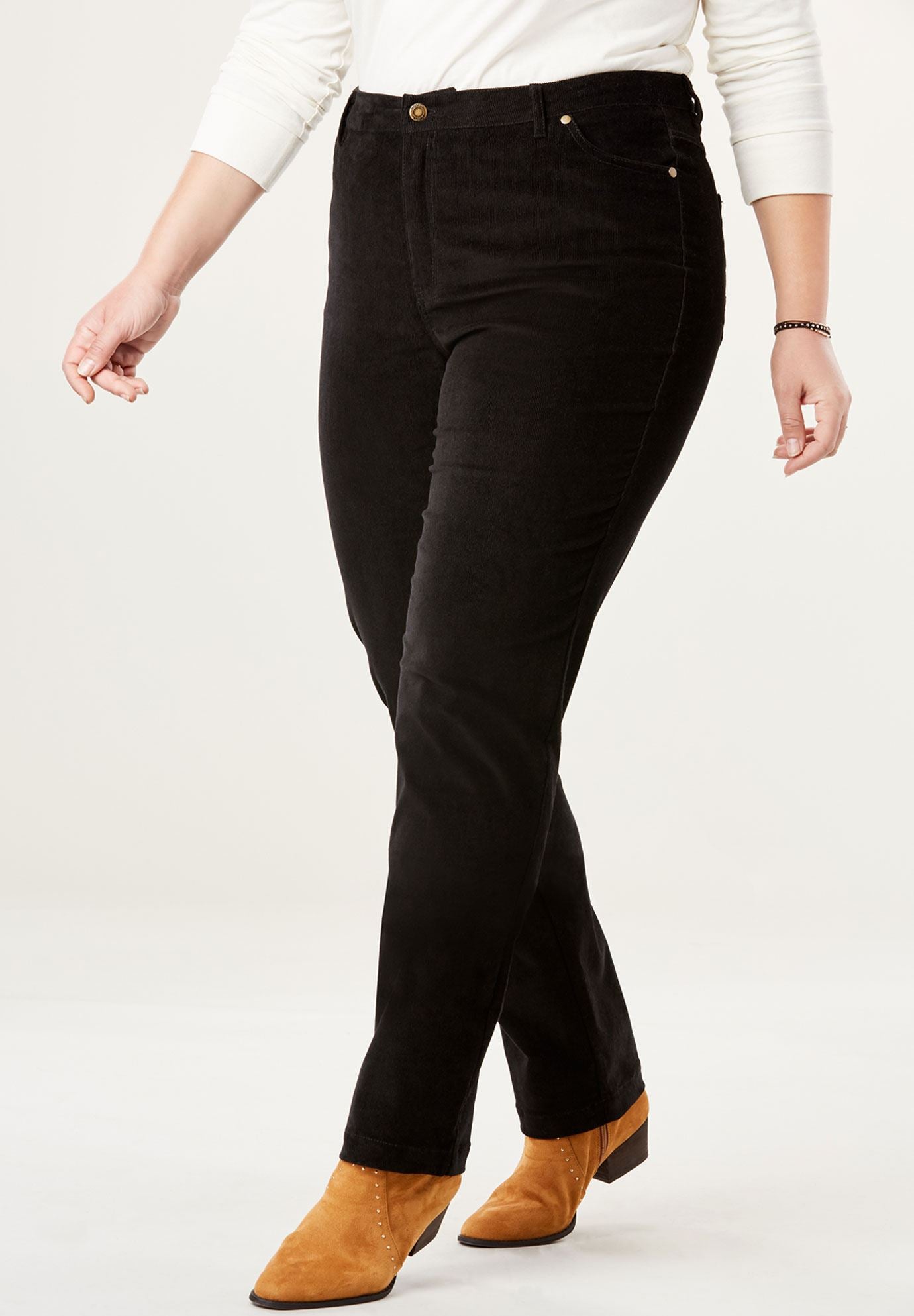 Corduroy Straight Leg Stretch Pant | Plus Size Tall | Woman Within