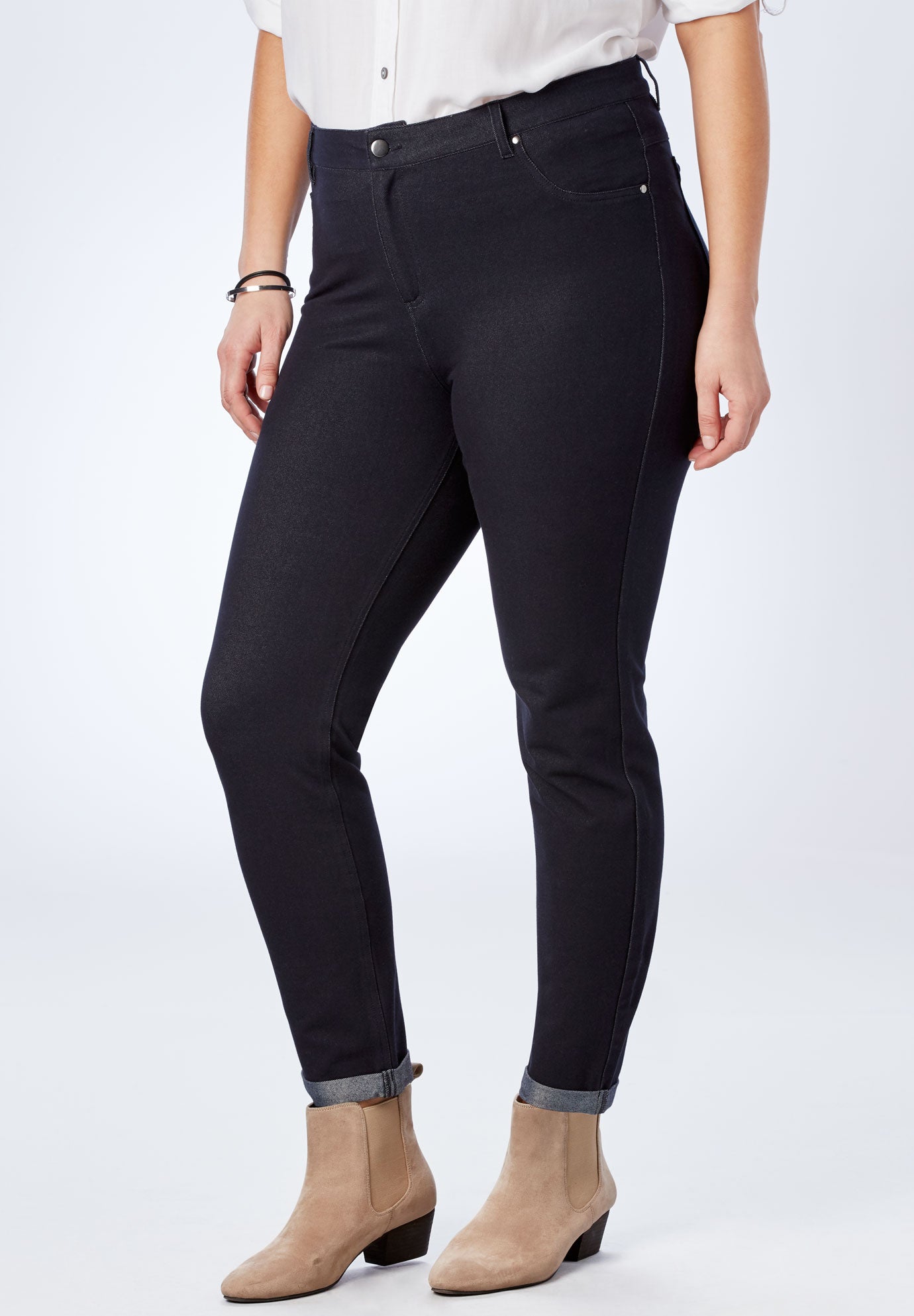 Knit Denim Cuff Pant Plus Size Bottoms Woman Within