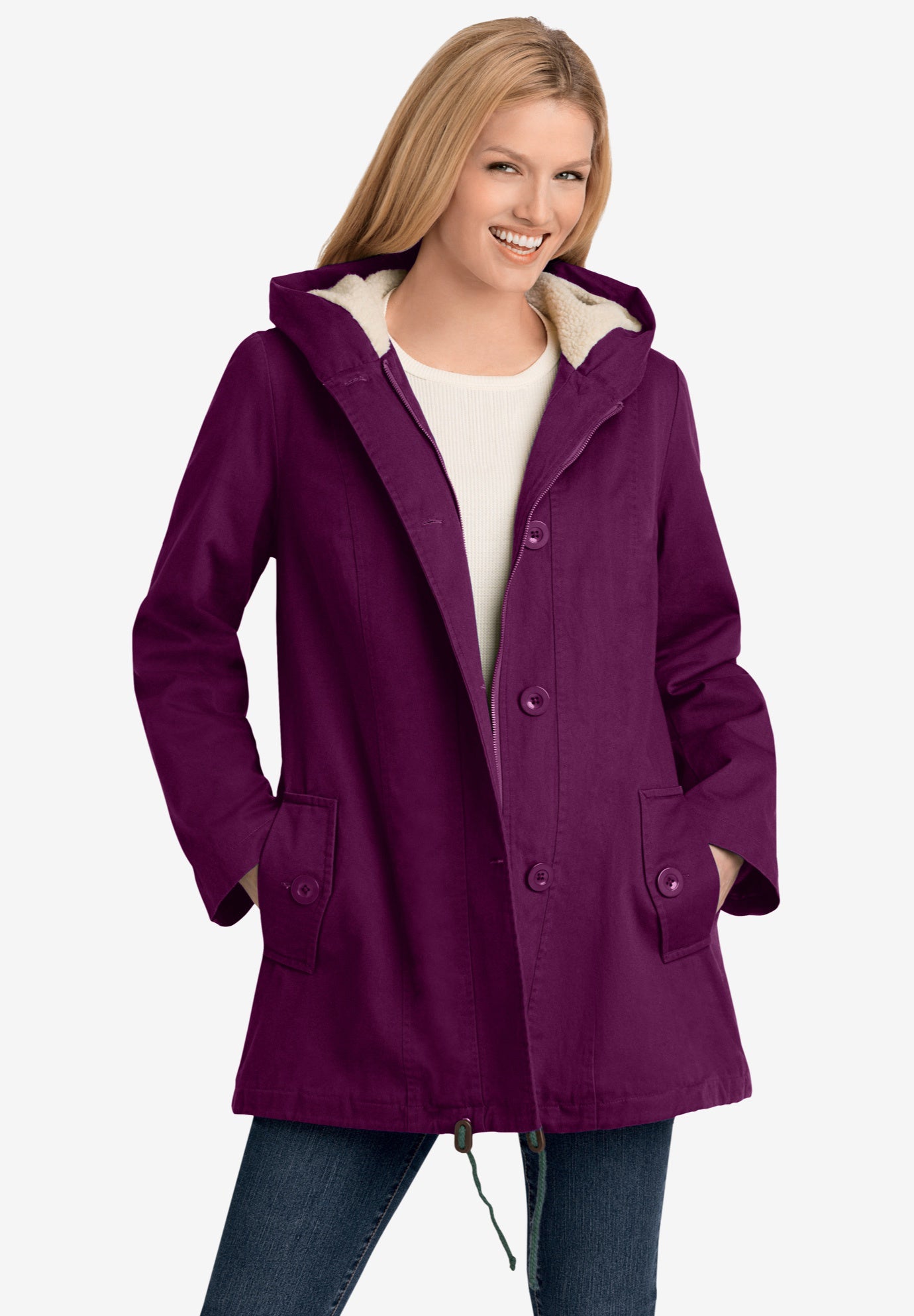 womens sherpa lined anorak parka jacket with hoodie