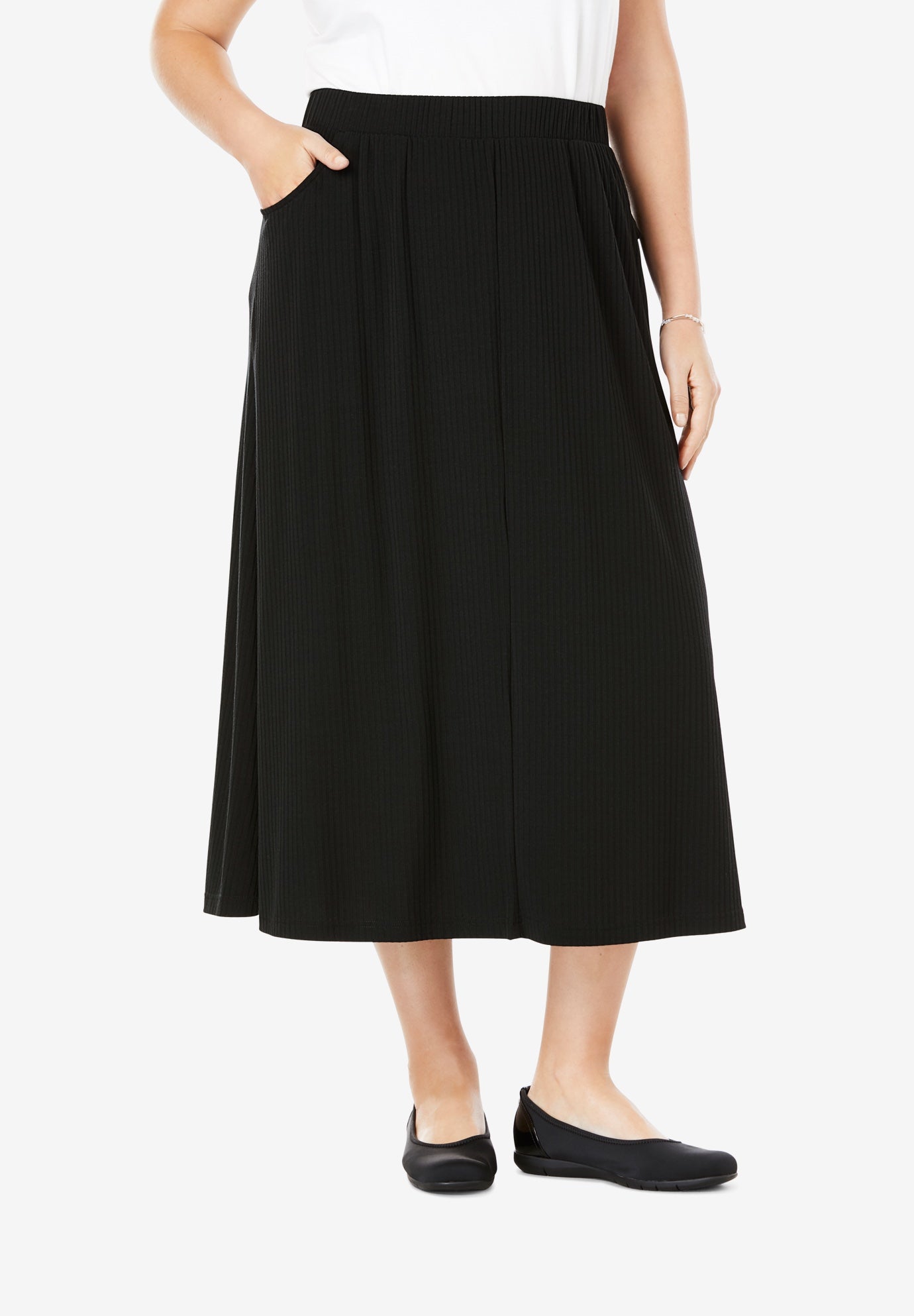 Rib-Knit Elastic-Waist Maxi Skirt | Woman Within