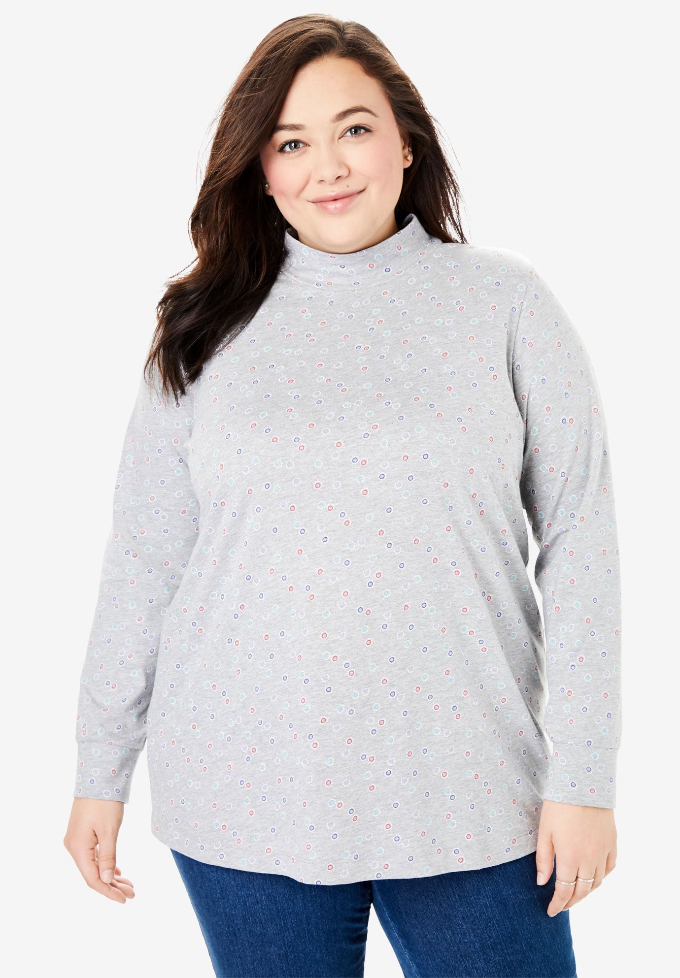 Perfect Printed Mock Turtleneck Plus Size Tops Woman Within