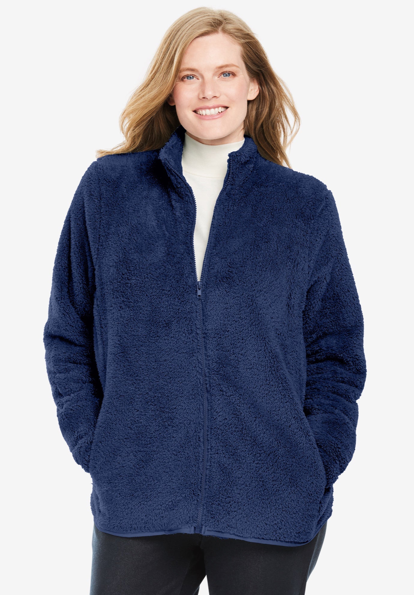 Fluffy Fleece Jacket for Chilly Evenings, Evening Blue | Woman Within