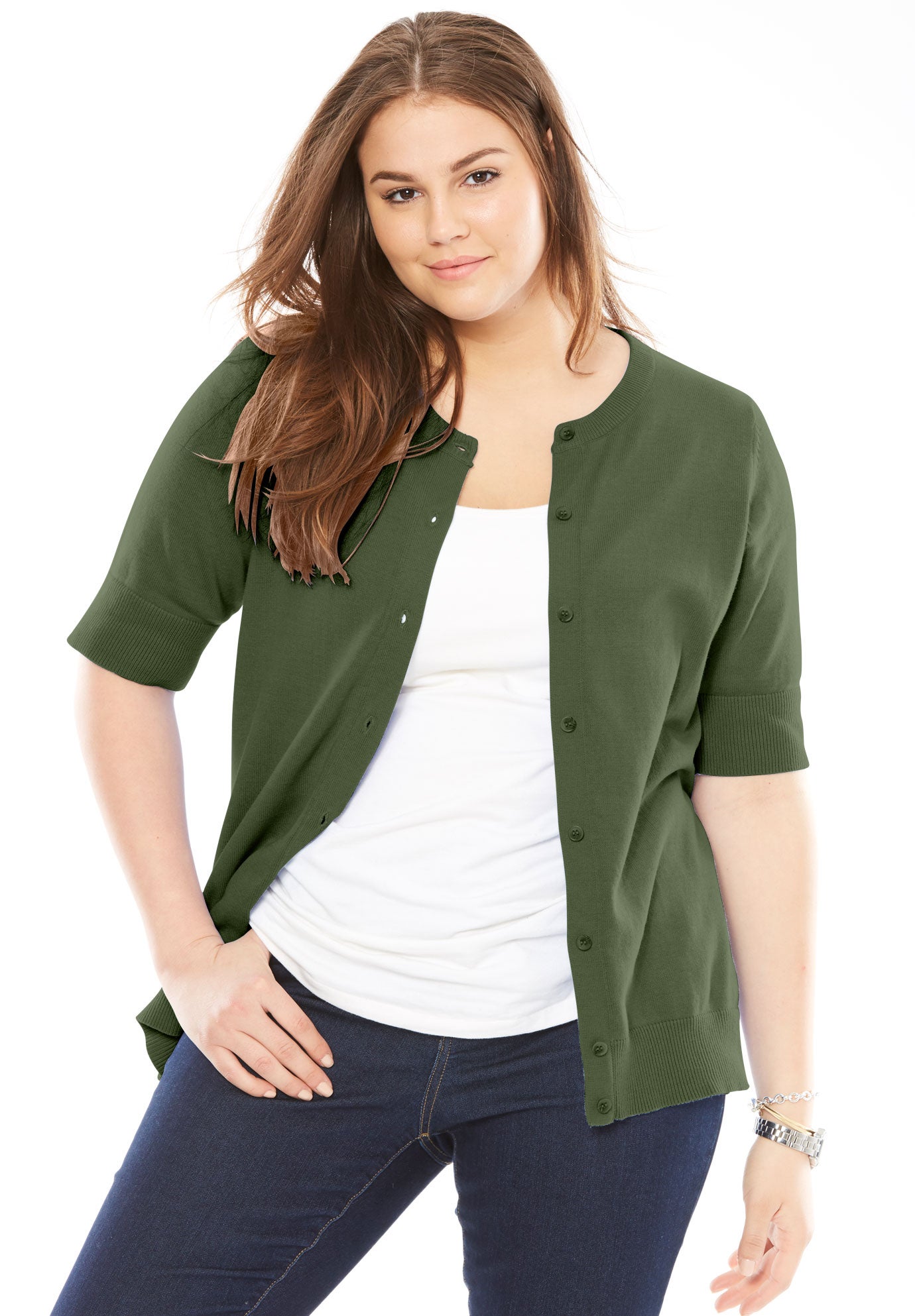 ElbowLength Sleeve Perfect Cardigan Plus Size Tops Woman Within