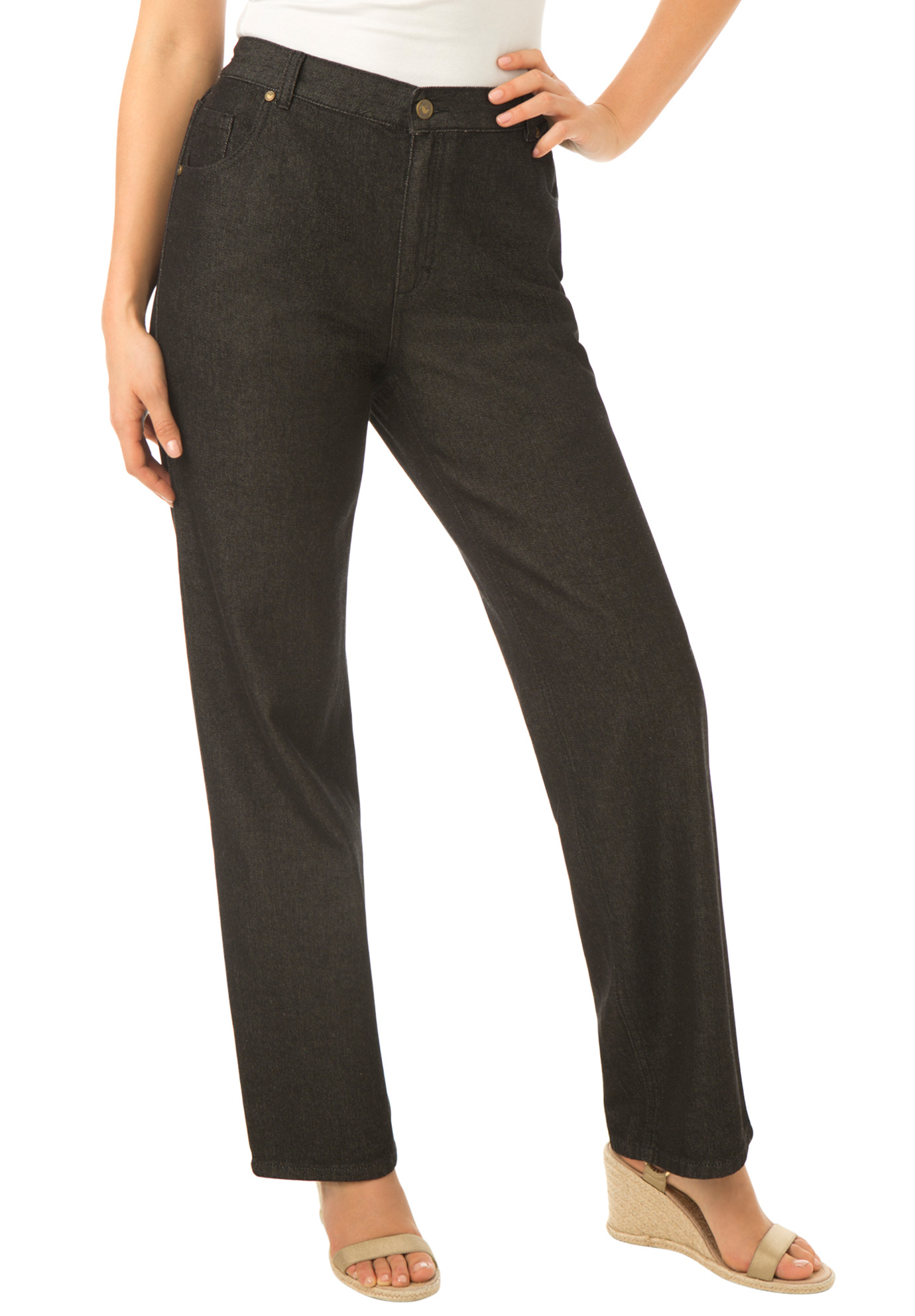 Side-Elastic Straight Leg Cotton Jean | Woman Within