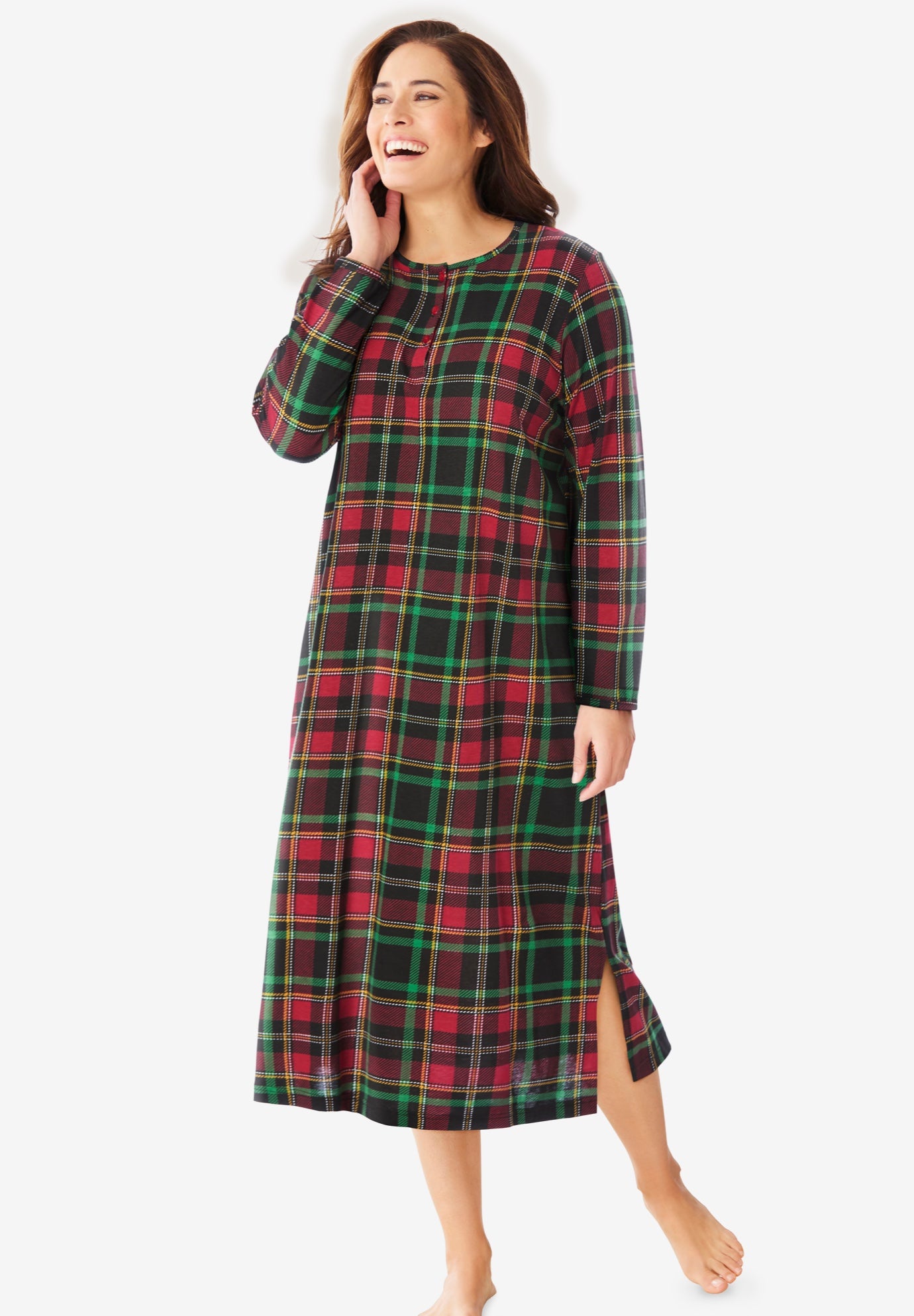 Henley Print Sleepshirt - Long Sleeve, Plum Burst Dot | Woman Within