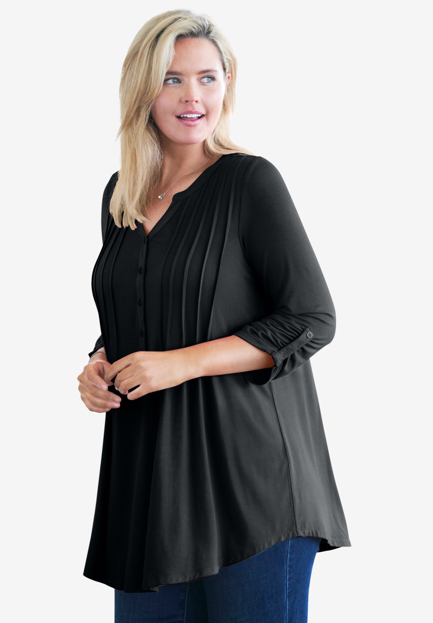 Pleated Henley Top Woman Within