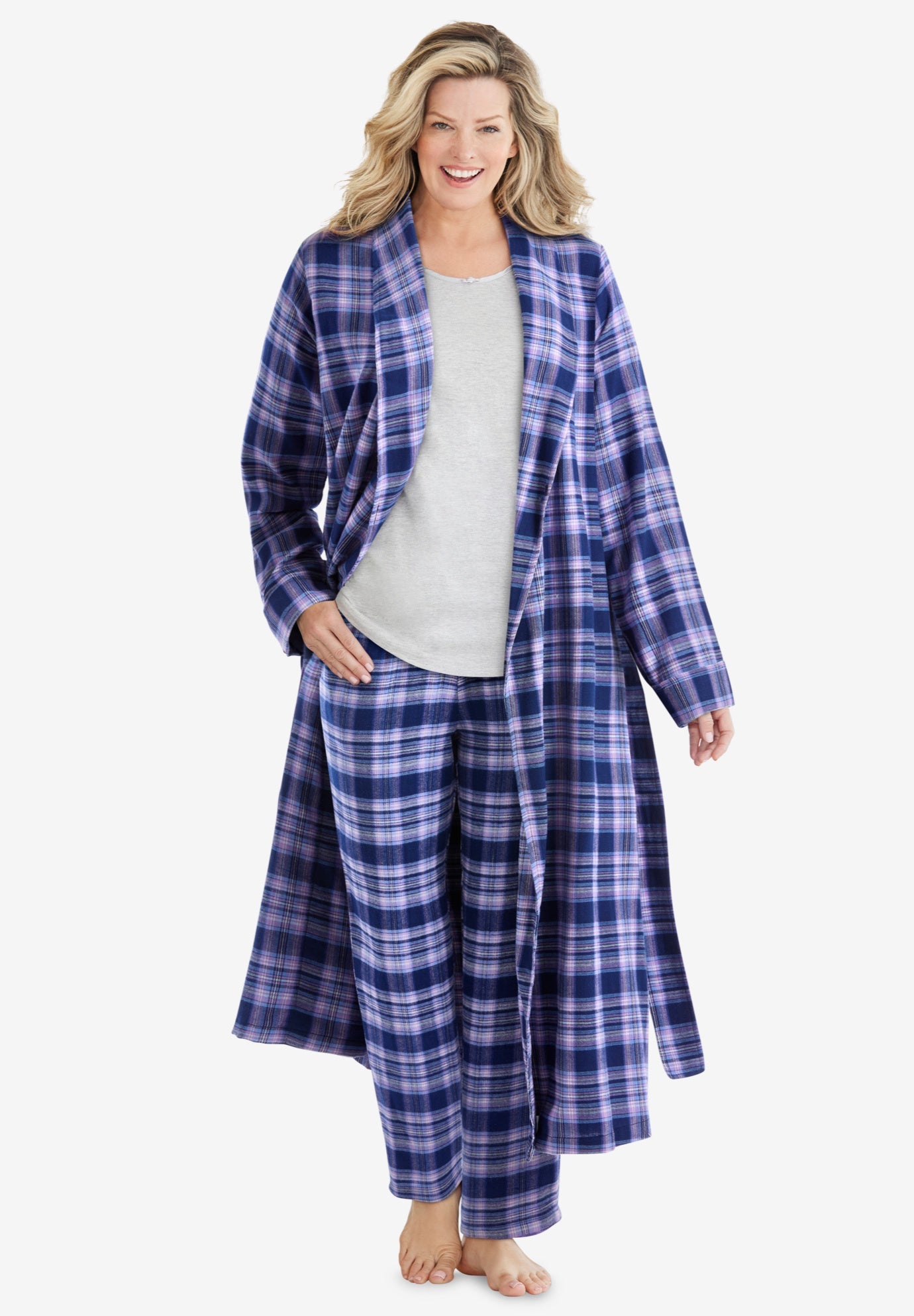 Long Flannel Robe by Dreams & Co.® Plus Size Sleep Woman Within