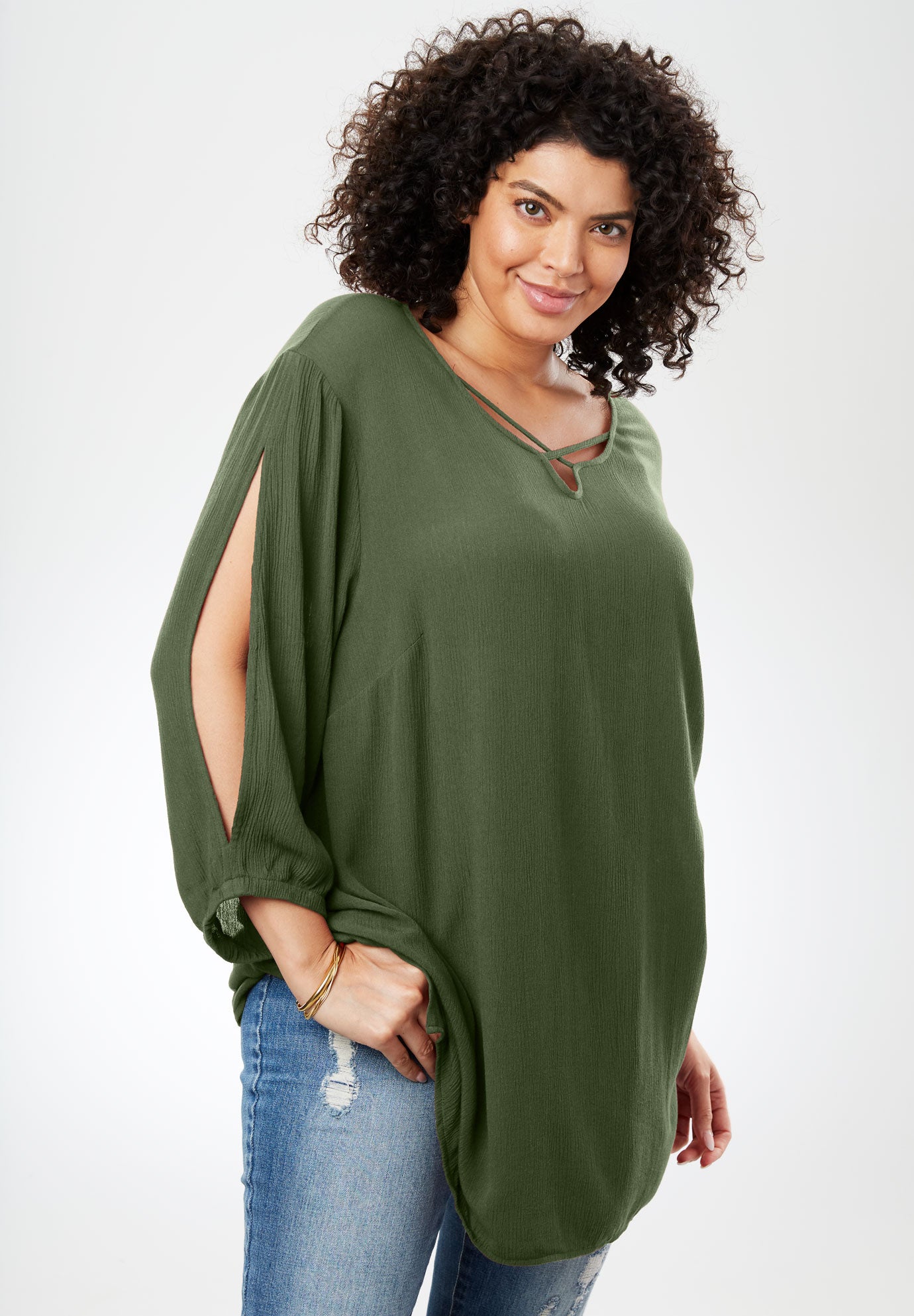 Textured Gauze Shirt Plus Size Tops Woman Within