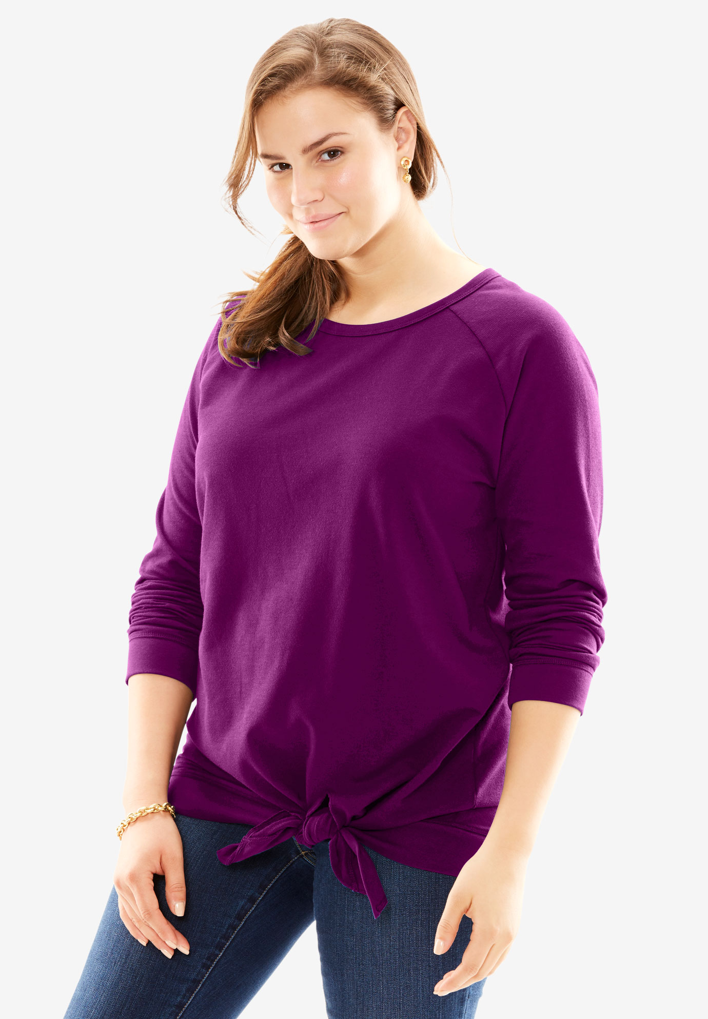 Tie-Front Sweatshirt| Plus Size Tops | Woman Within